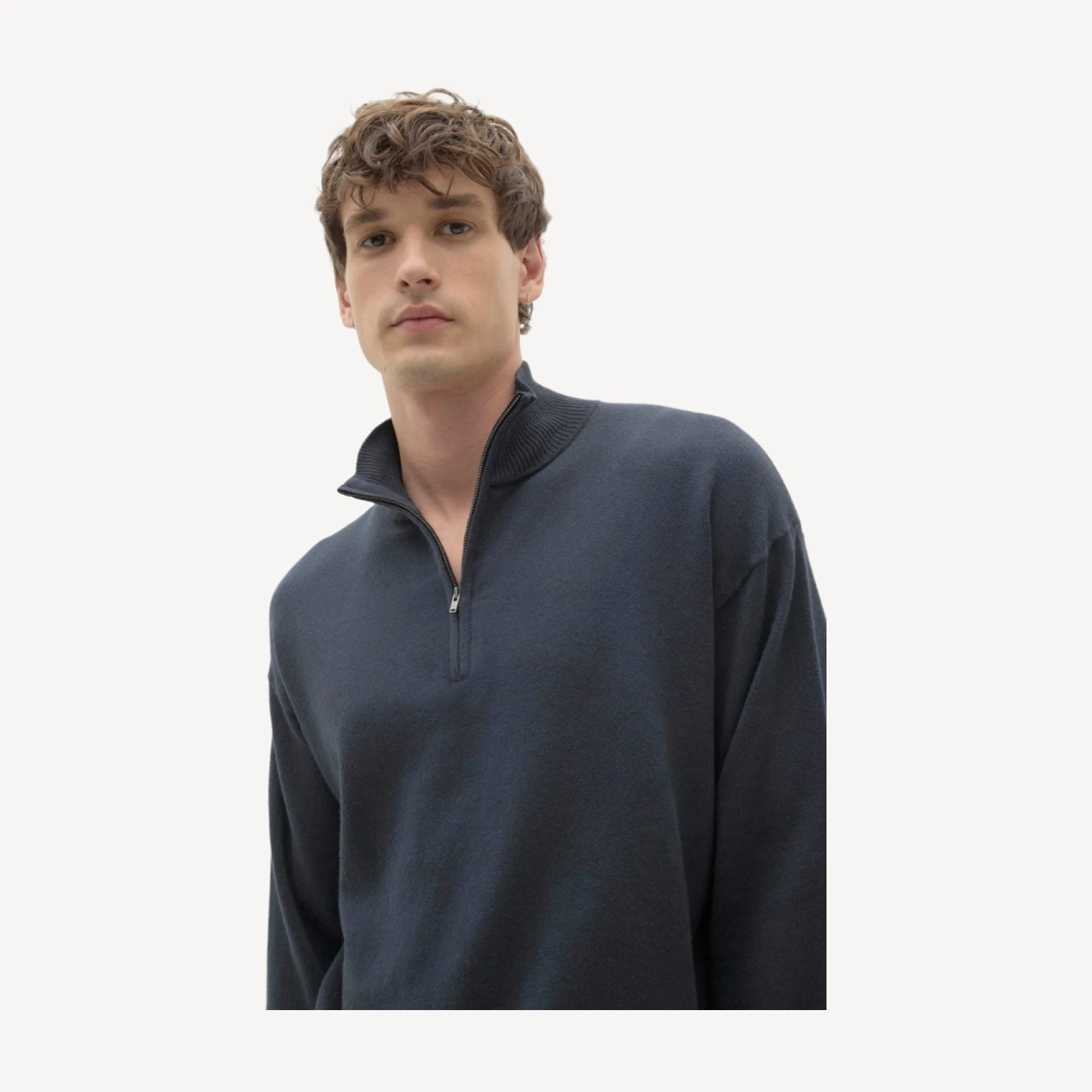 RONAN COTTON CASHMERE MEZZA ZIP - BLU SCURO