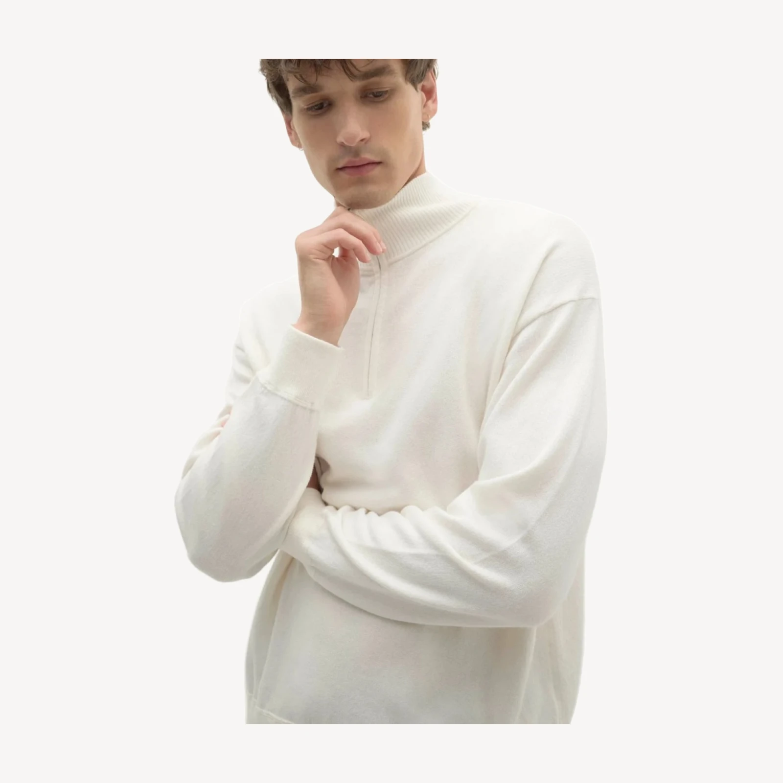 RONAN COTONE CASHMERE MEZZA ZIP - ECRÙ