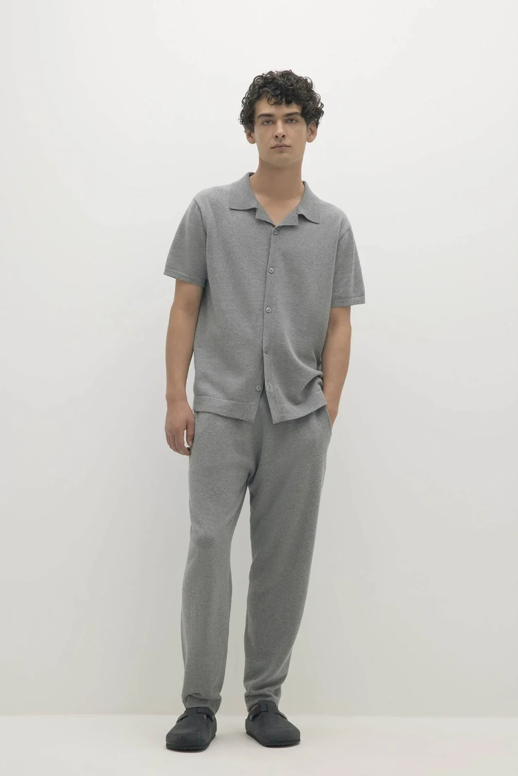 MATTEO COTTON CASHMERE BUTTON-UP SHIRT - THUNDER