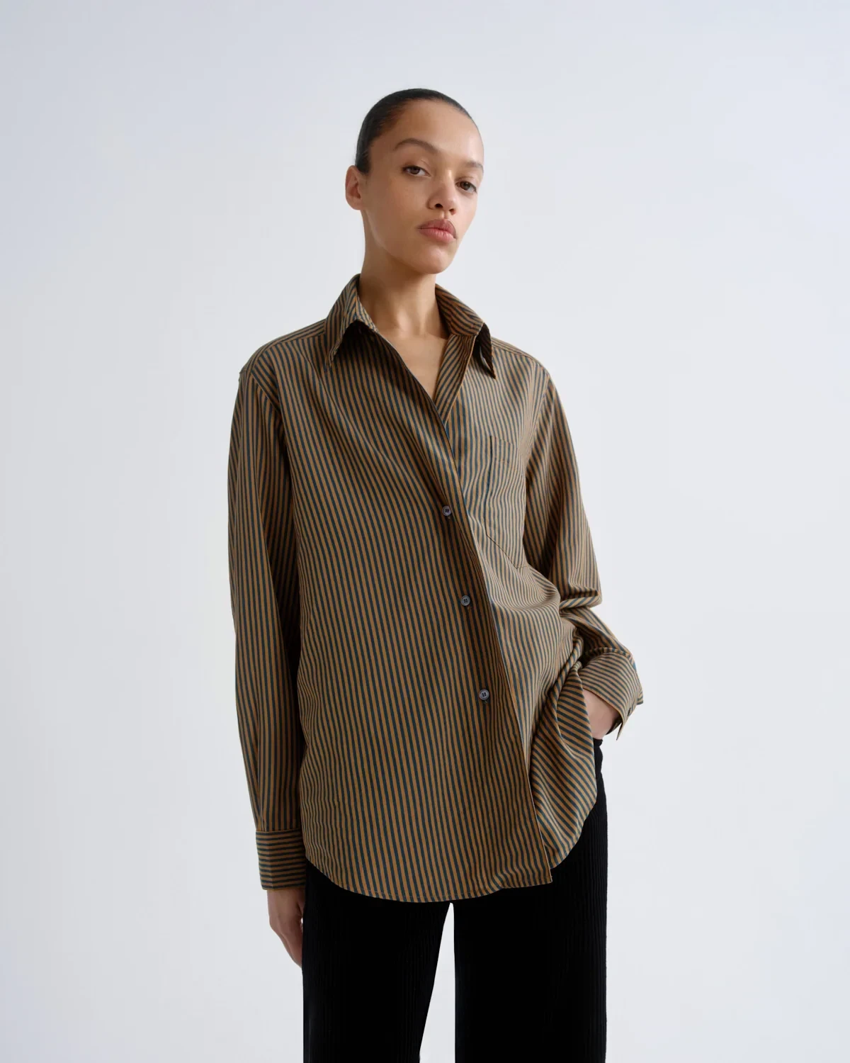 Aris Shirt in Trace Stripe Teal/Mustard