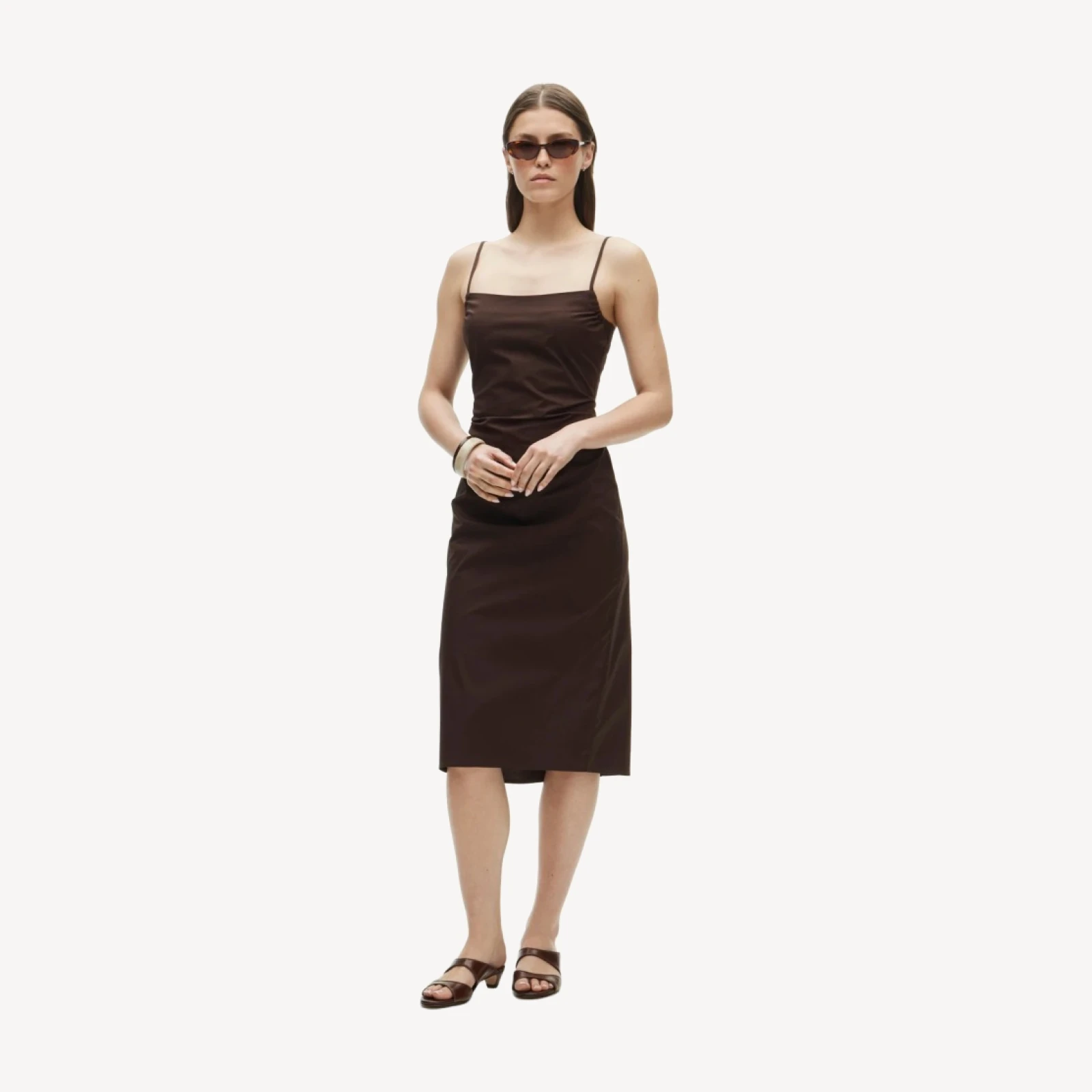 Ruched sheath dress in stretch poplin