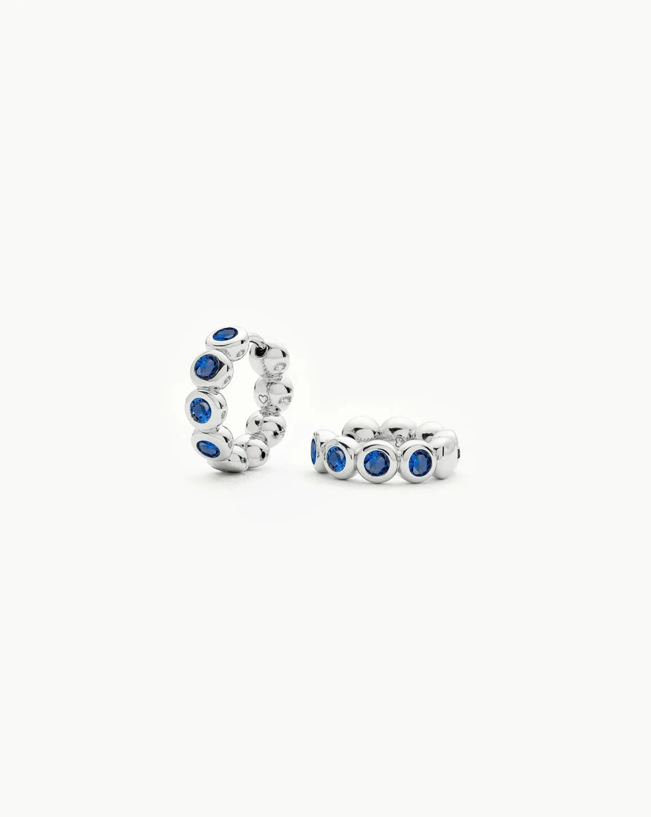 Tennis Small Hoop Earrings | Silver Plated/Sapphire Blue Nano-crystal