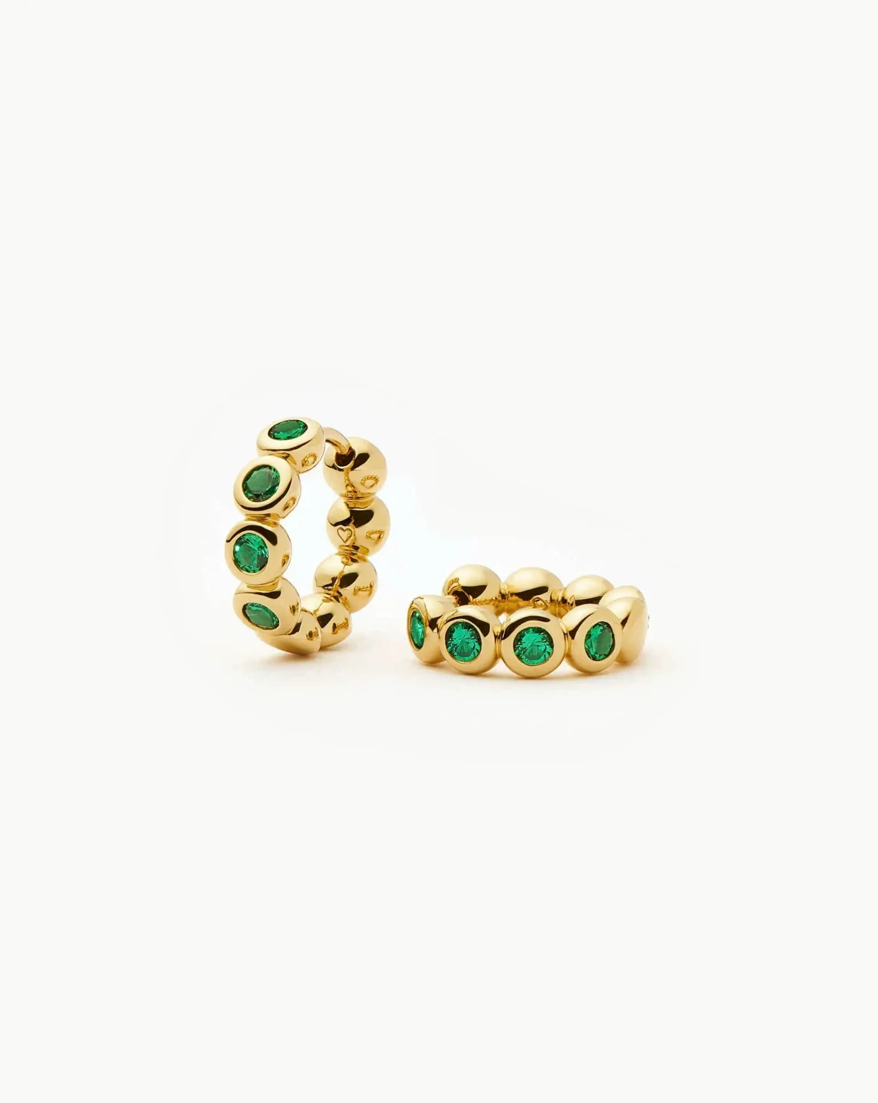 Tennis Small Hoop Earrings | 18ct Gold Plated/Emerald Green Nano-crystal