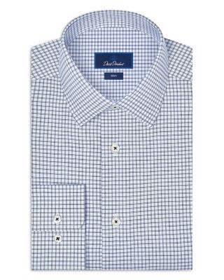 David Donahue Slim Fit Cotton Blend Twill Check Dress Shirt