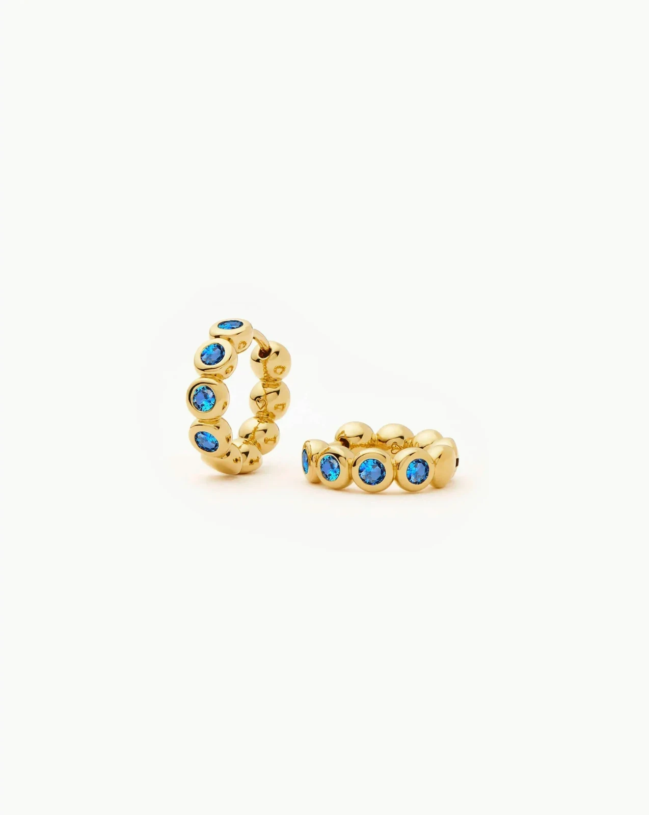 Tennis Small Hoop Earrings | 18ct Gold Plated/Sapphire Blue Nano-crystal