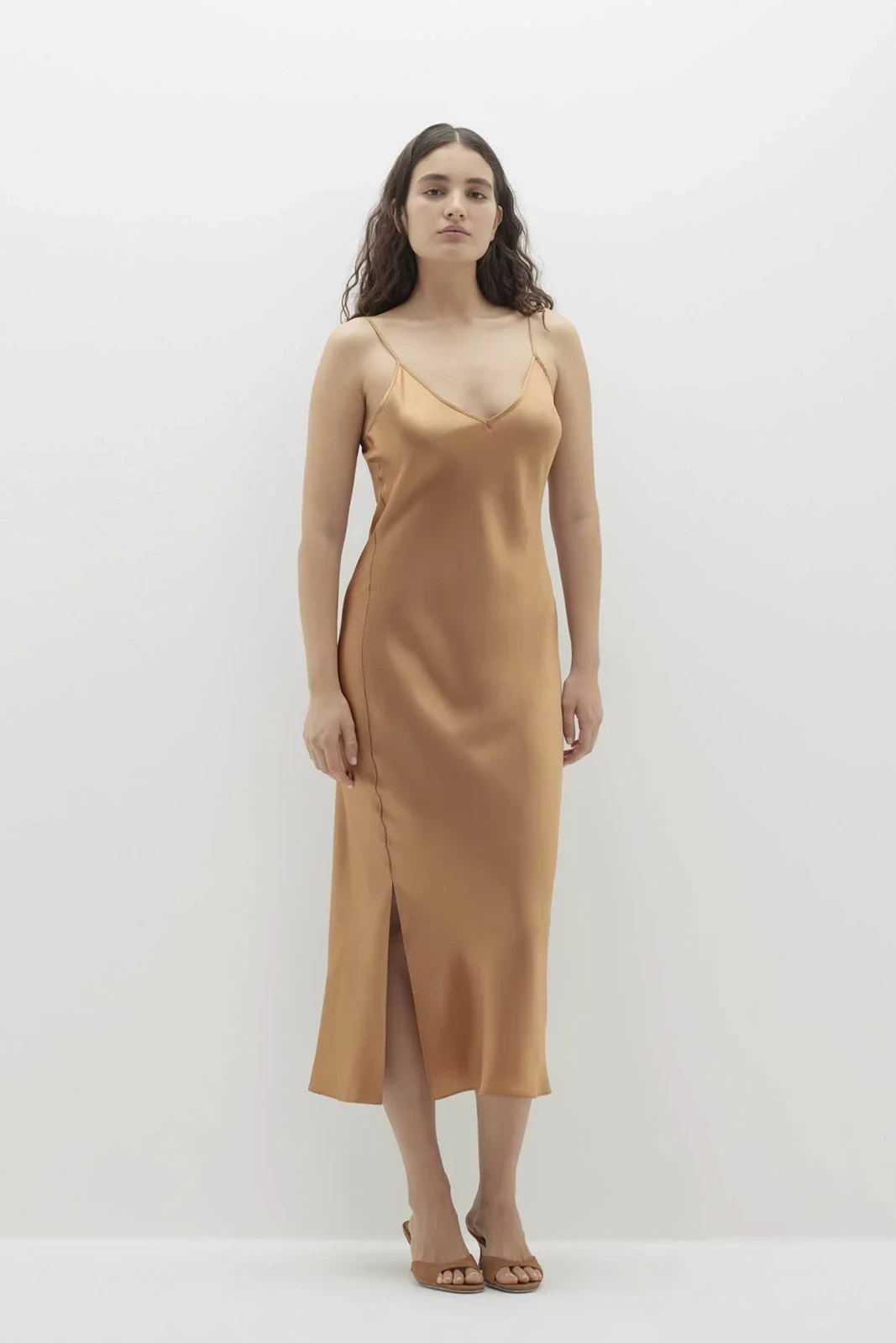 JENNA SILK MIDI DRESS - BRONZE