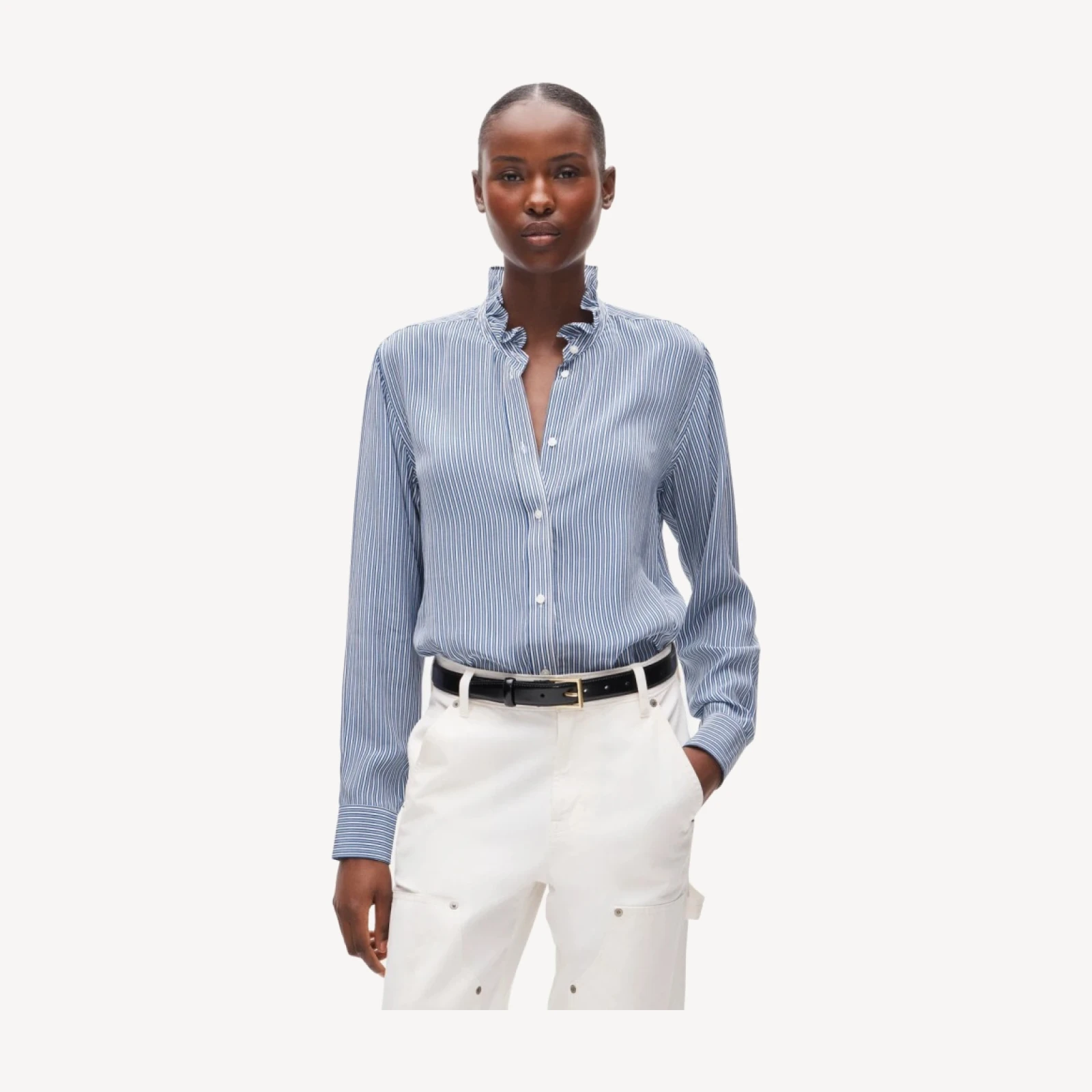 Jules ruffle-collar button-up shirt in striped crepe de chine