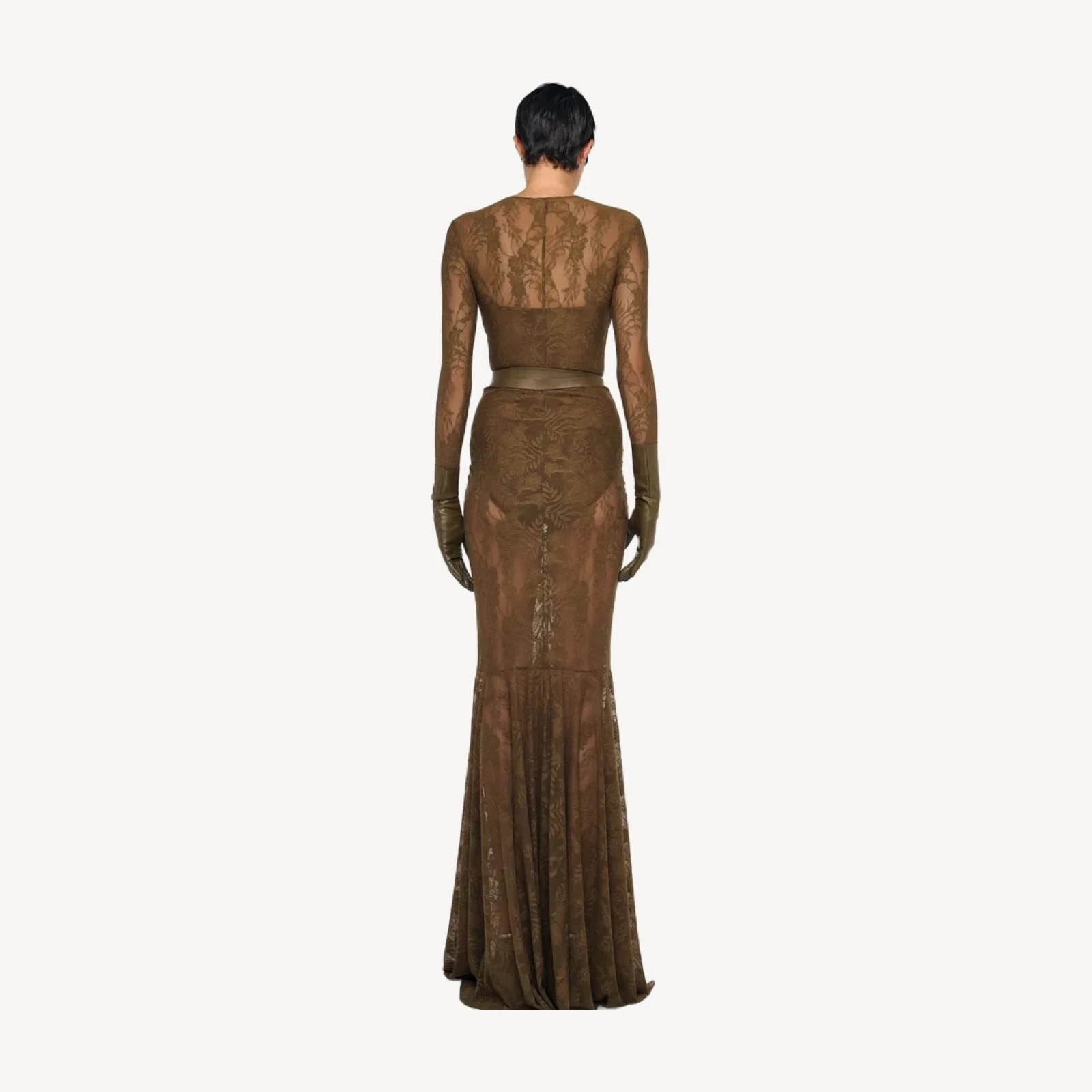 V NECK SHIRRED FRONT FISHTAIL GOWN