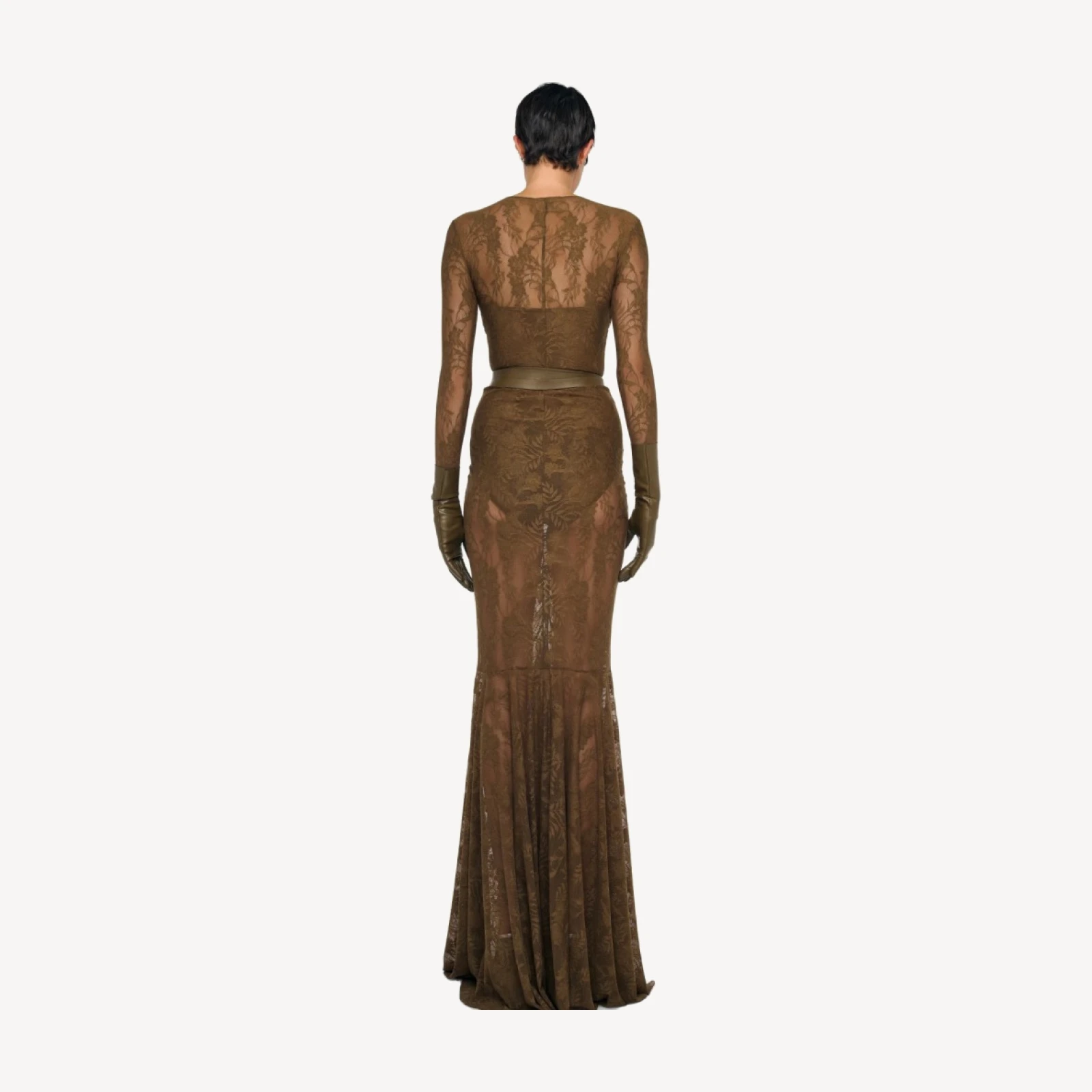 V NECK SHIRRED FRONT FISHTAIL GOWN