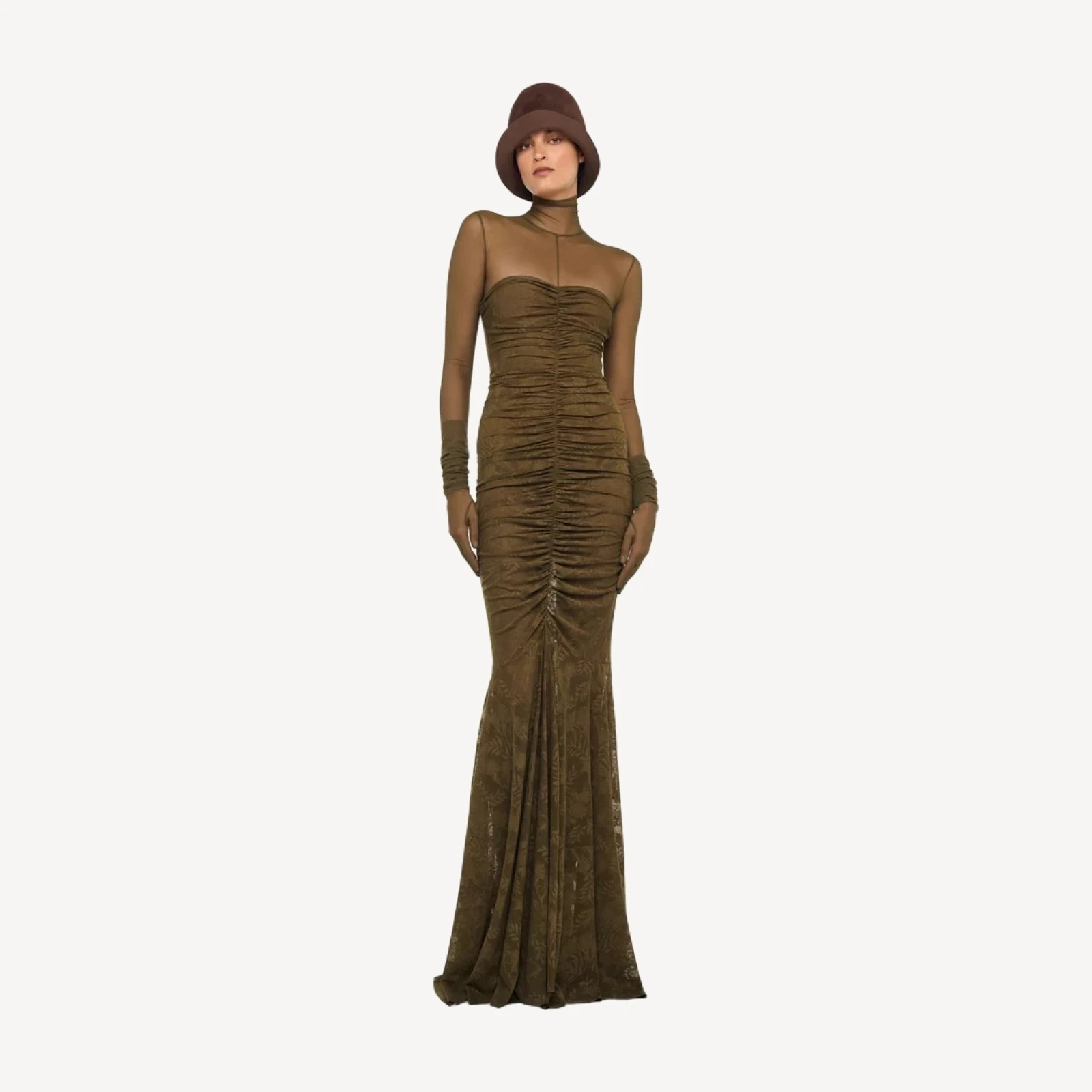 STRAPLESS SHIRRED FRONT FISHTAIL GOWN