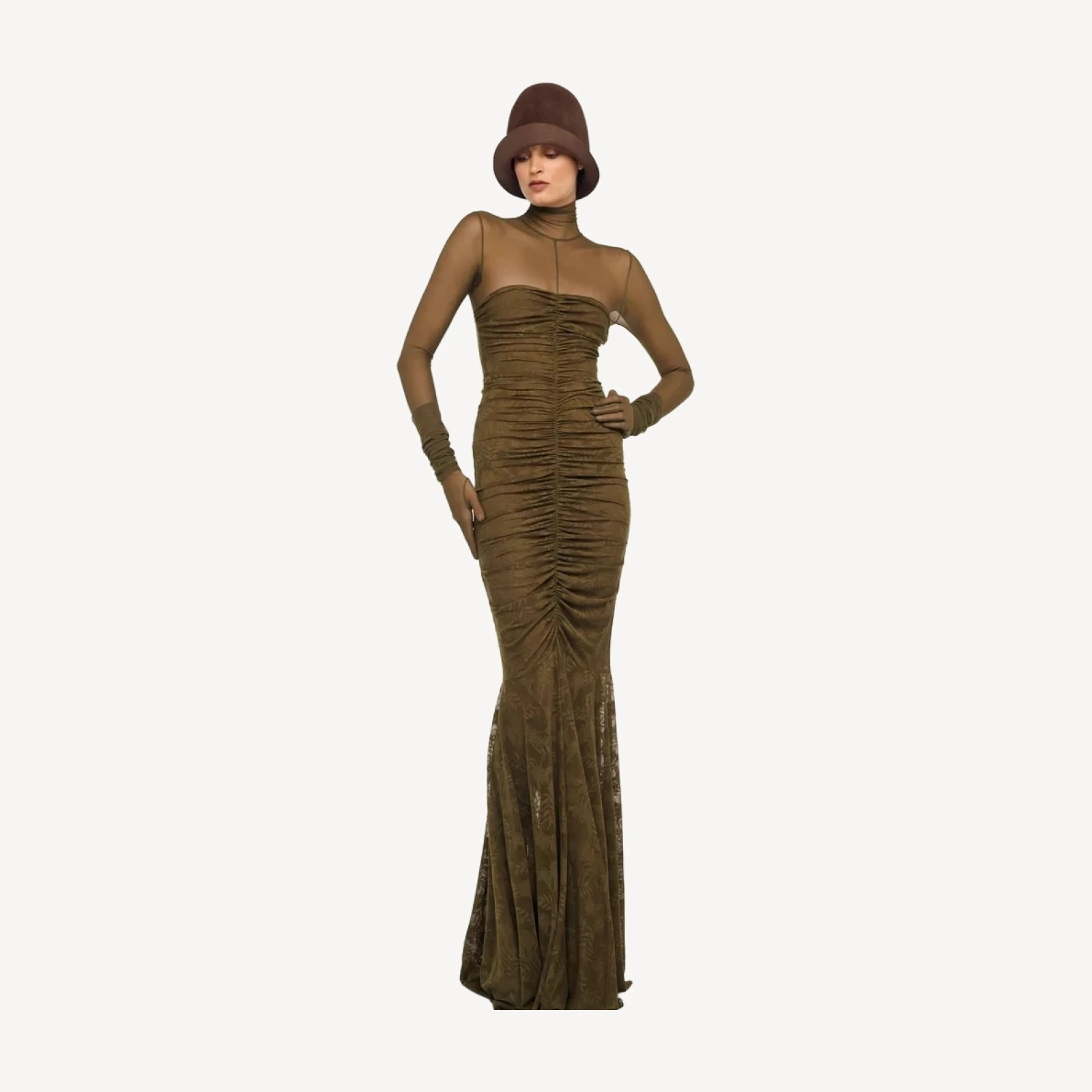 STRAPLESS SHIRRED FRONT FISHTAIL GOWN