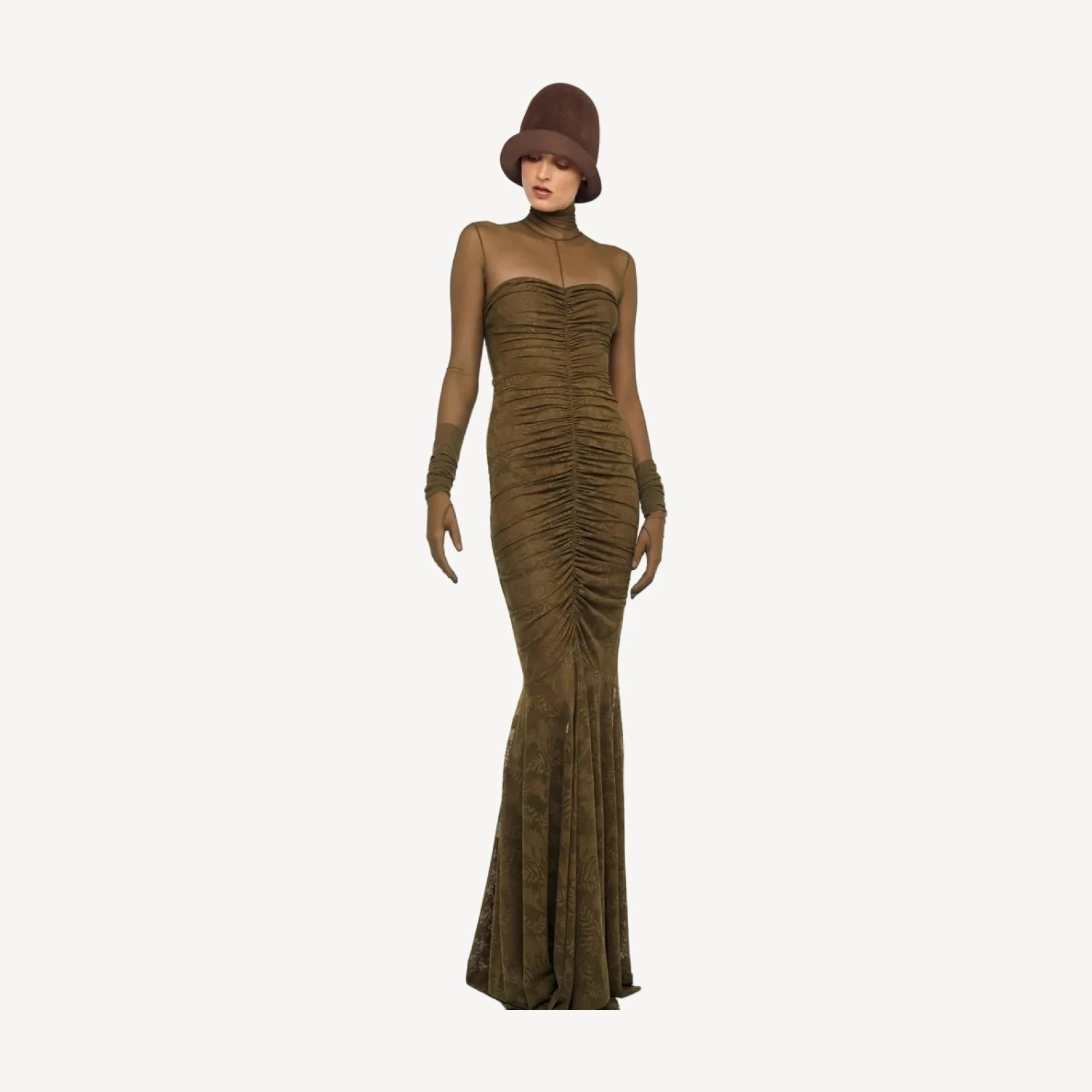STRAPLESS SHIRRED FRONT FISHTAIL GOWN