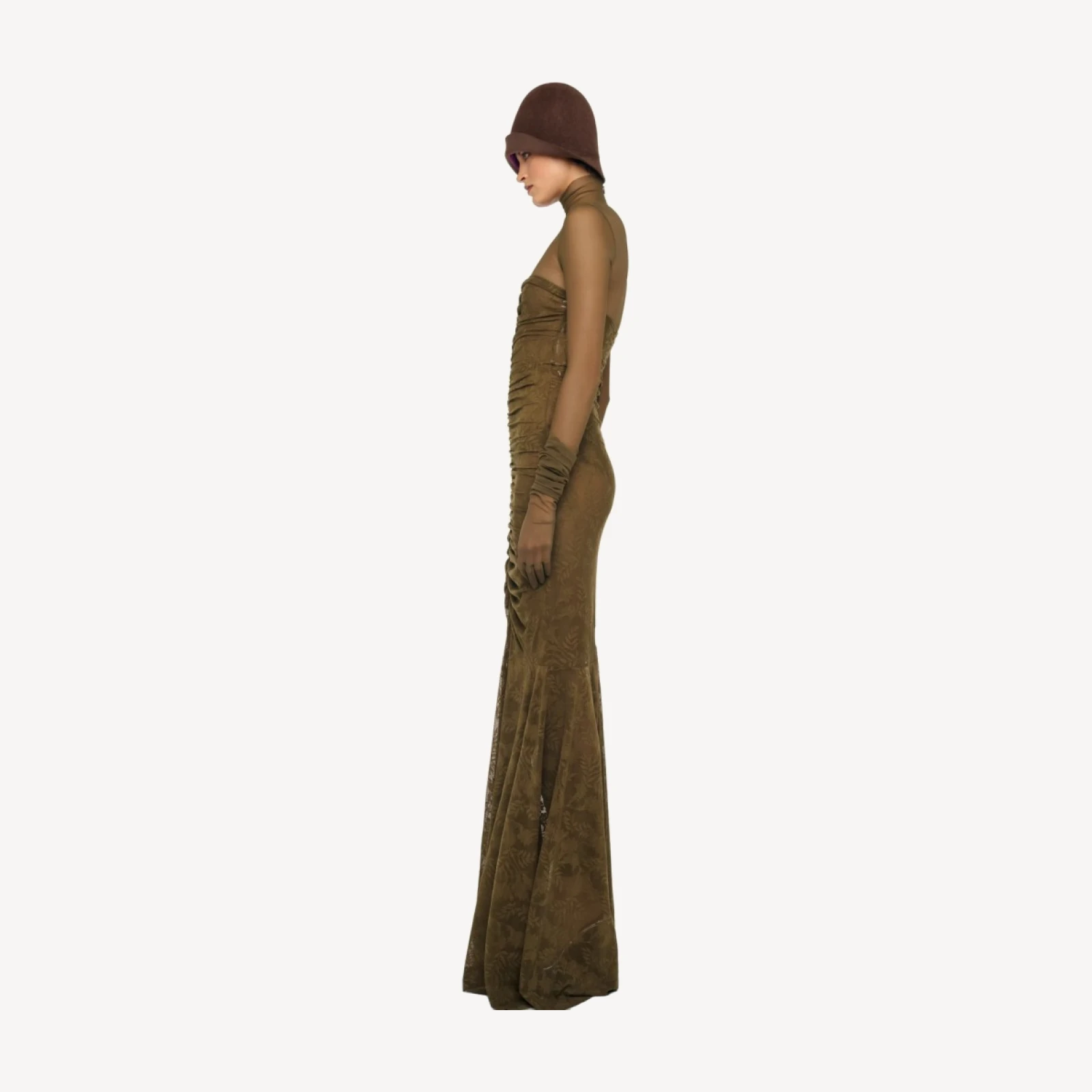 STRAPLESS SHIRRED FRONT FISHTAIL GOWN