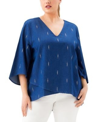 Karen Kane Plus Size Bracelet Sleeve Embellished Asymmetric Top