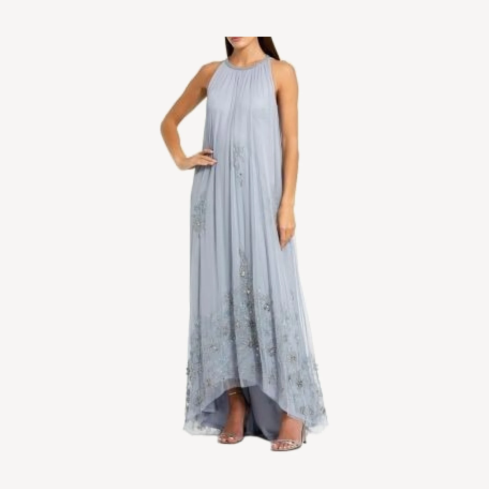 Mac Duggal High Neck Floral Embellished Trapeze Gown