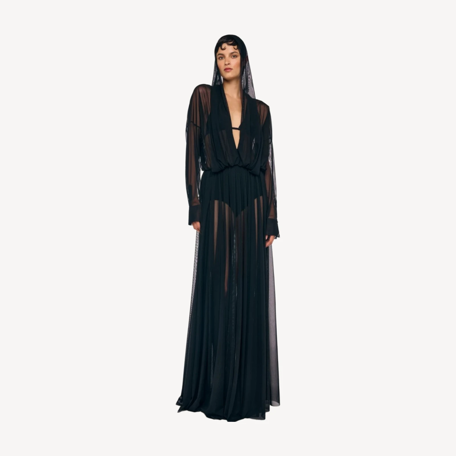 HOODED SUPER OS BF NK SHIRT FLARED GOWN