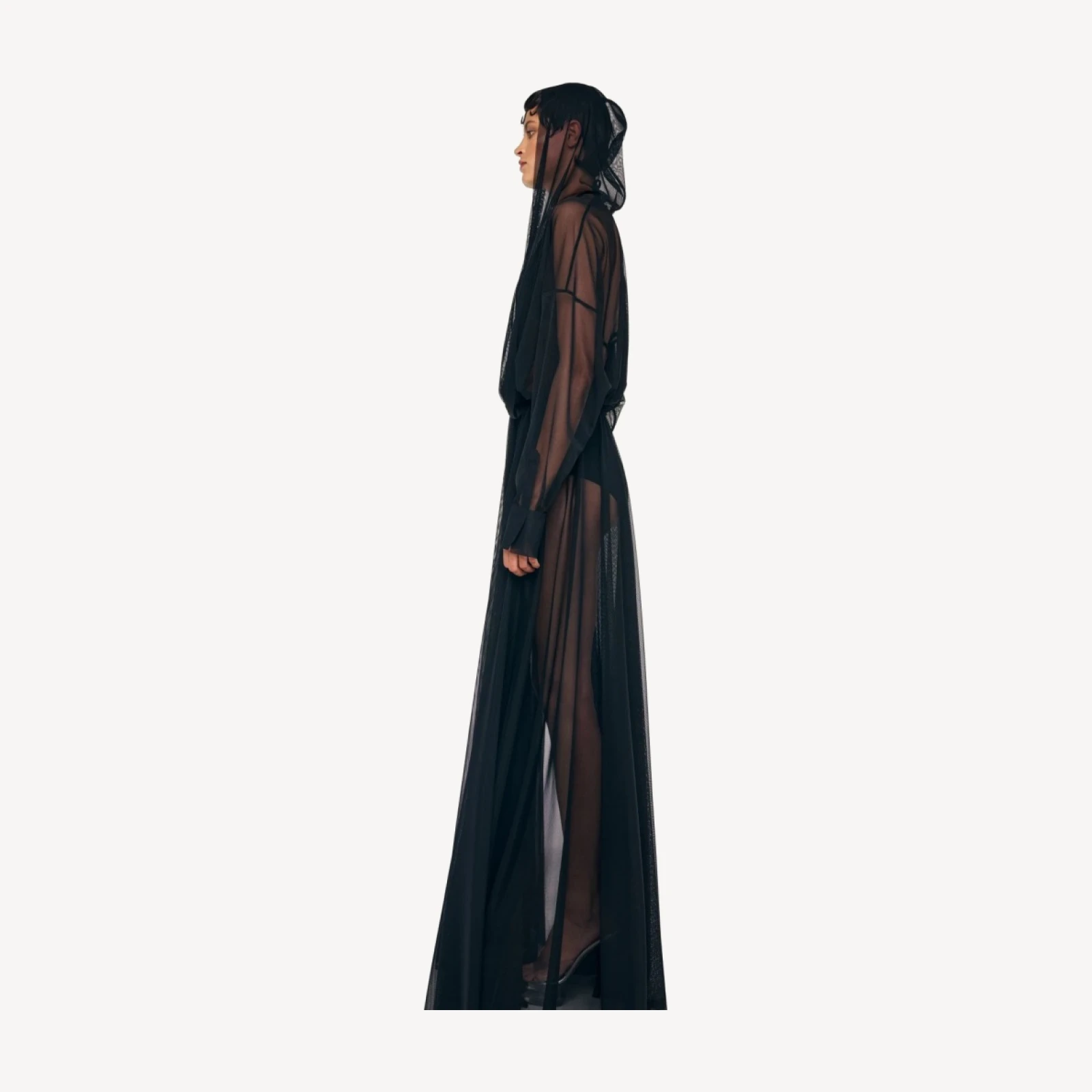 HOODED SUPER OS BF NK SHIRT FLARED GOWN
