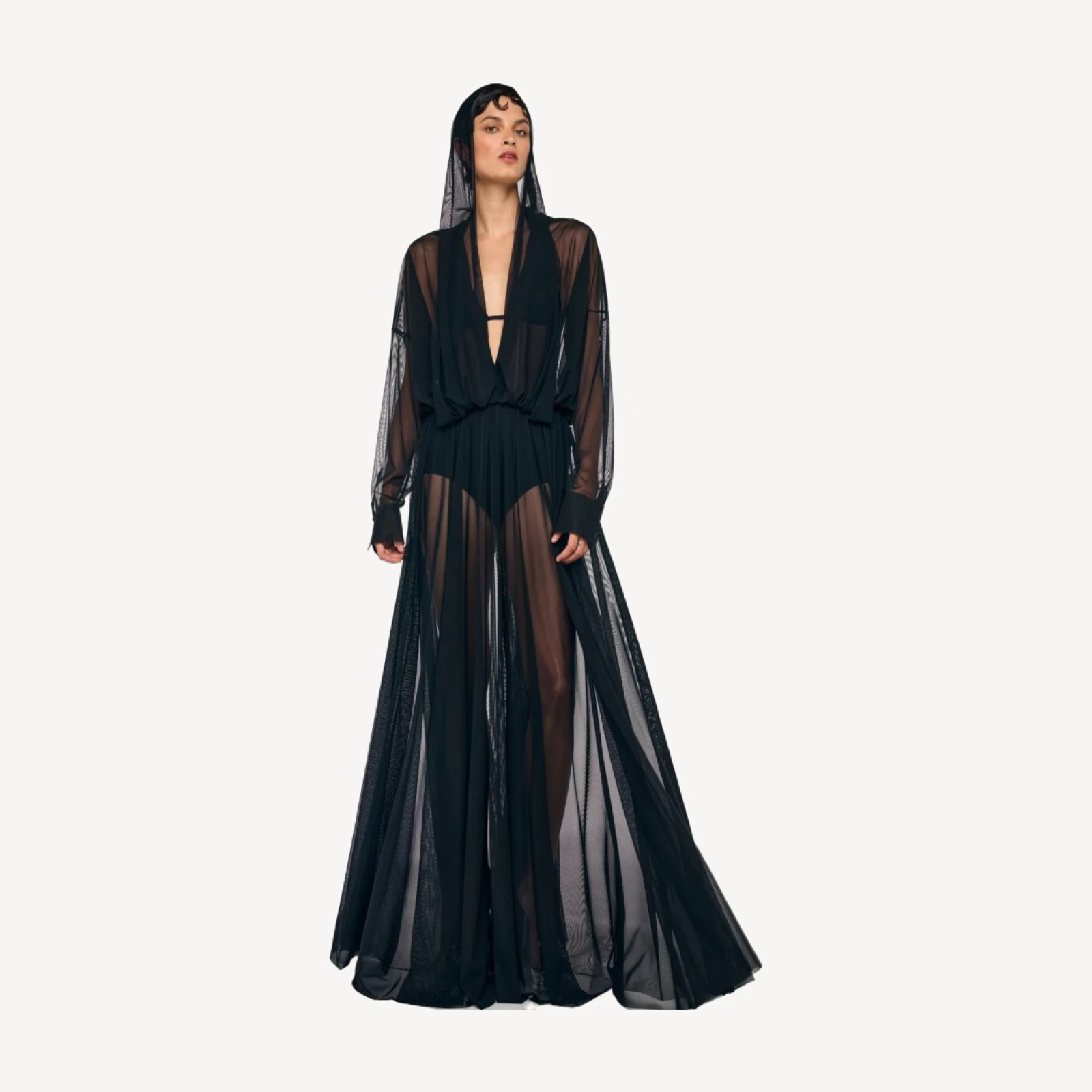 HOODED SUPER OS BF NK SHIRT FLARED GOWN