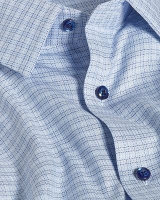 David Donahue Trim Fit Cotton Blend Twill Check Dress Shirt