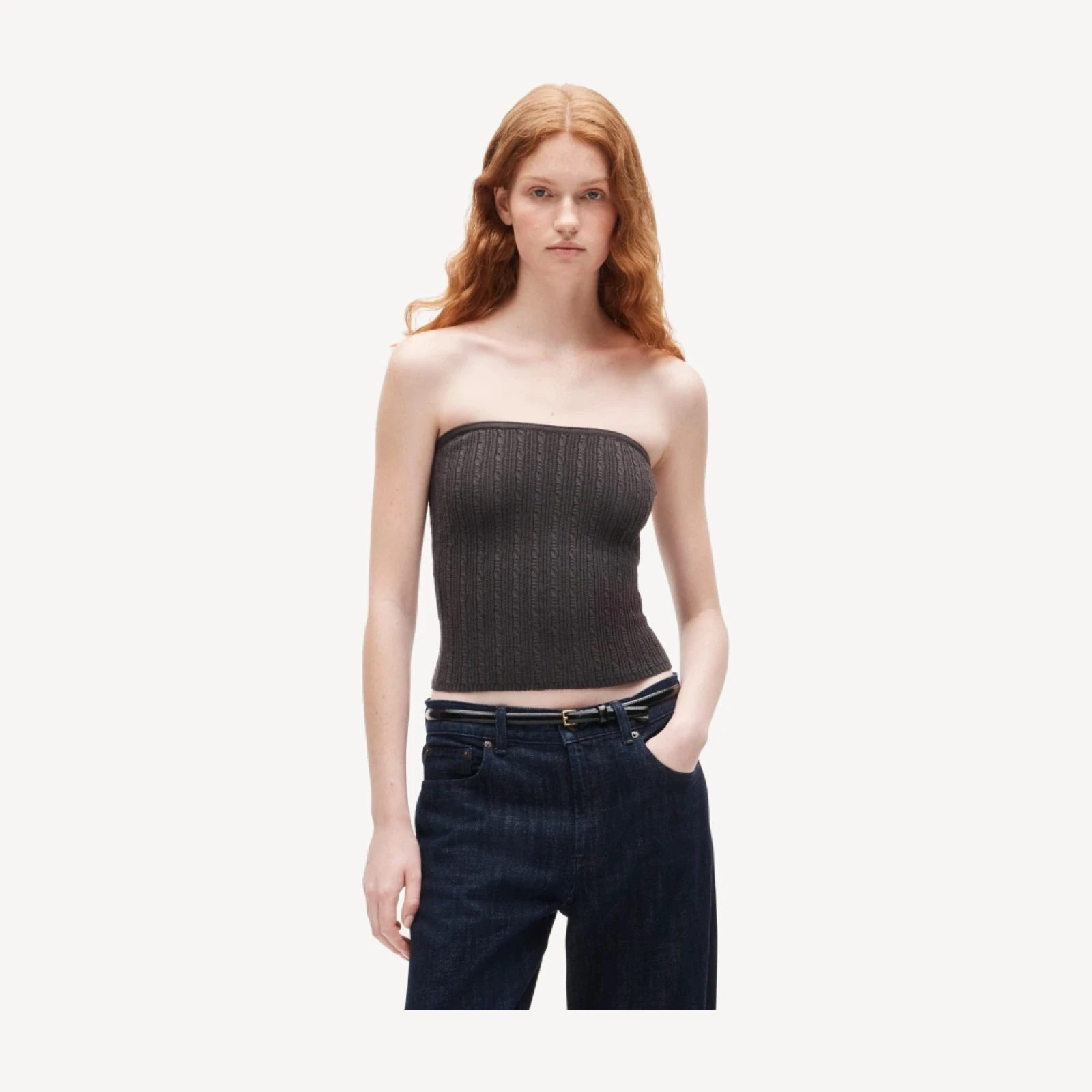Cable-knit tube top in merino wool blend