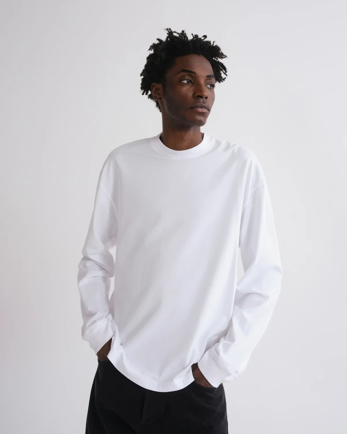 Asha Long Sleeve Mock Neck Tee in White