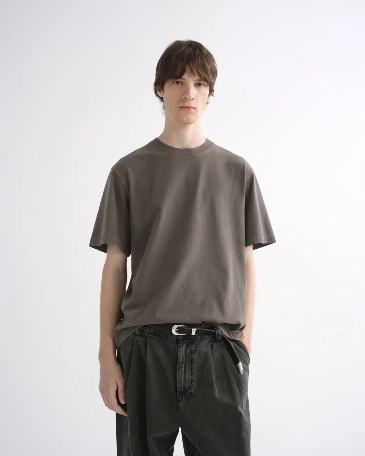 Asha Mock Neck Tee in Millstone