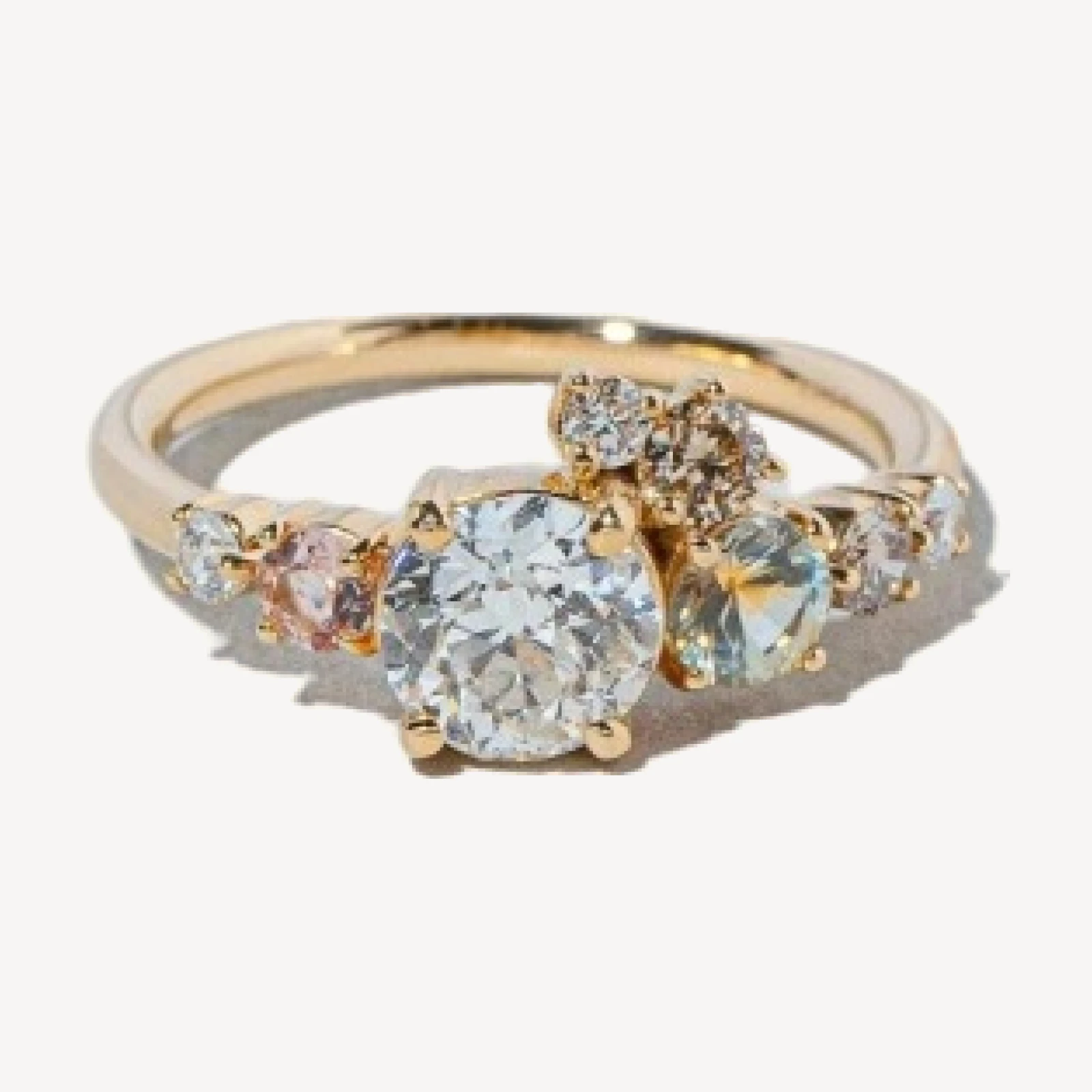 Luna Ring - White Diamond & Peach Topaz