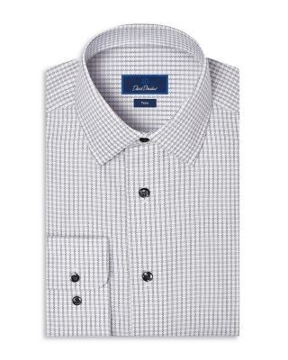 David Donahue Trim Fit Textured Cotton Check Dress Shirt