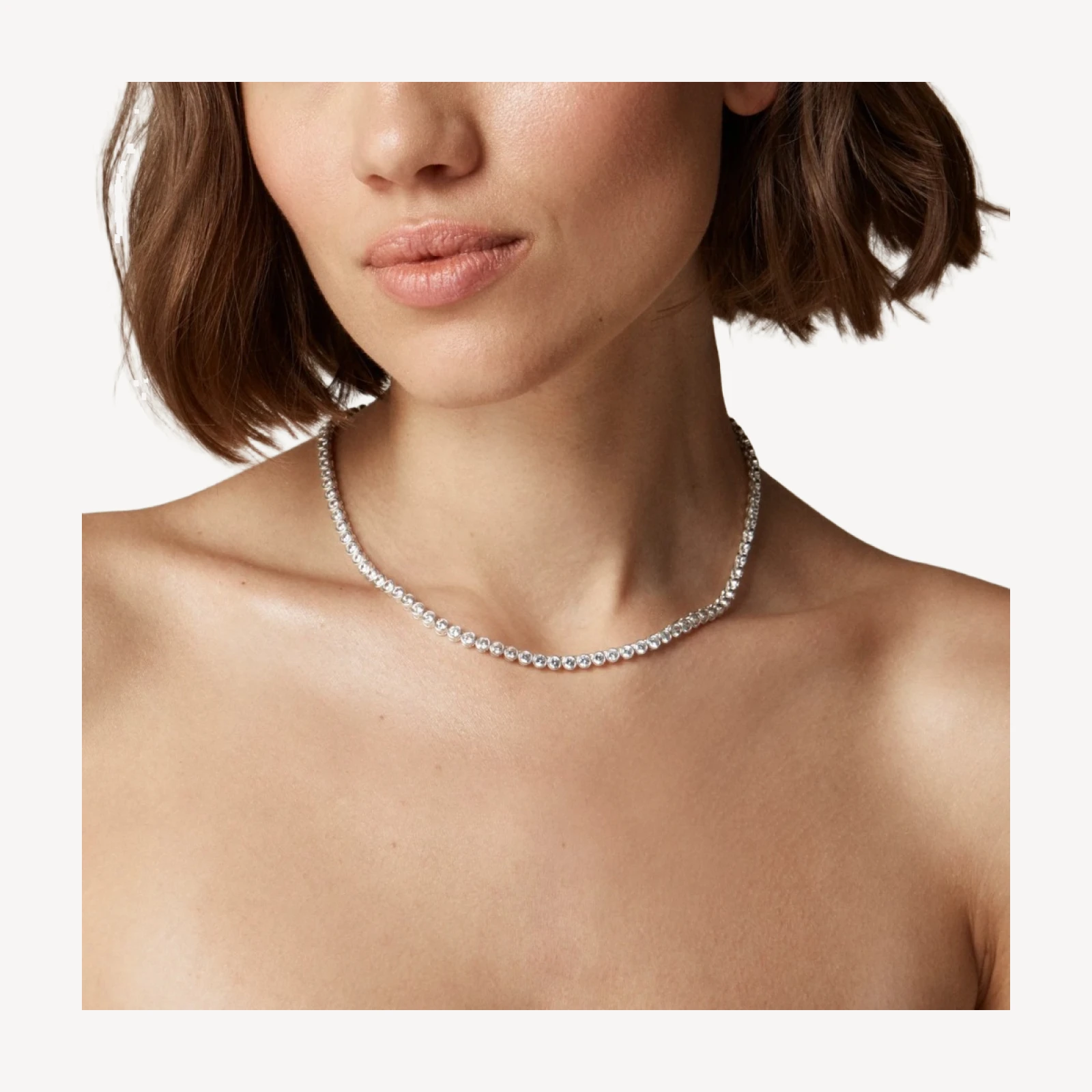 Round cubic zirconia bezel-set tennis necklace
