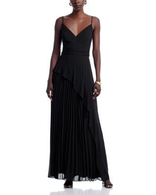 Aqua Long Chiffon Pleated Dress - Exclusive