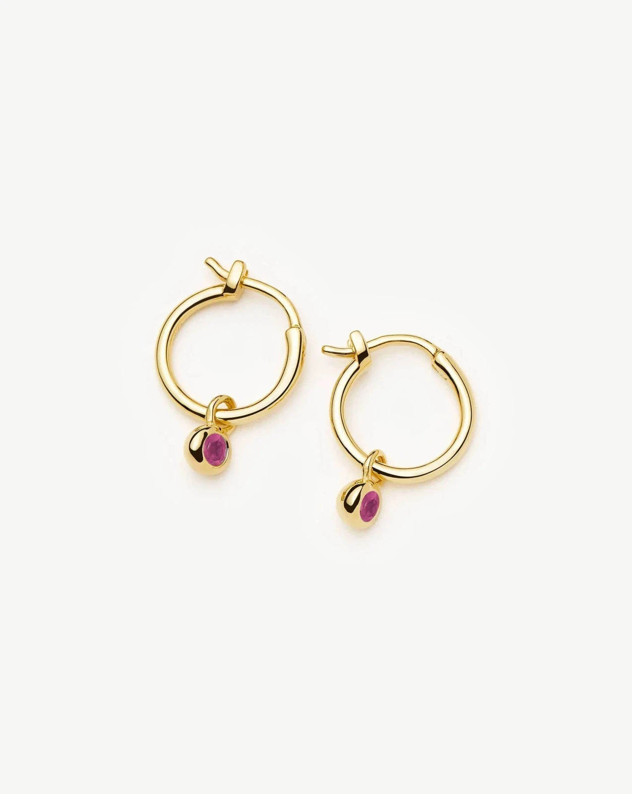 July Birthstone Mini Charm Hoop Earrings | 18ct Gold Plated/Glass Filled Ruby