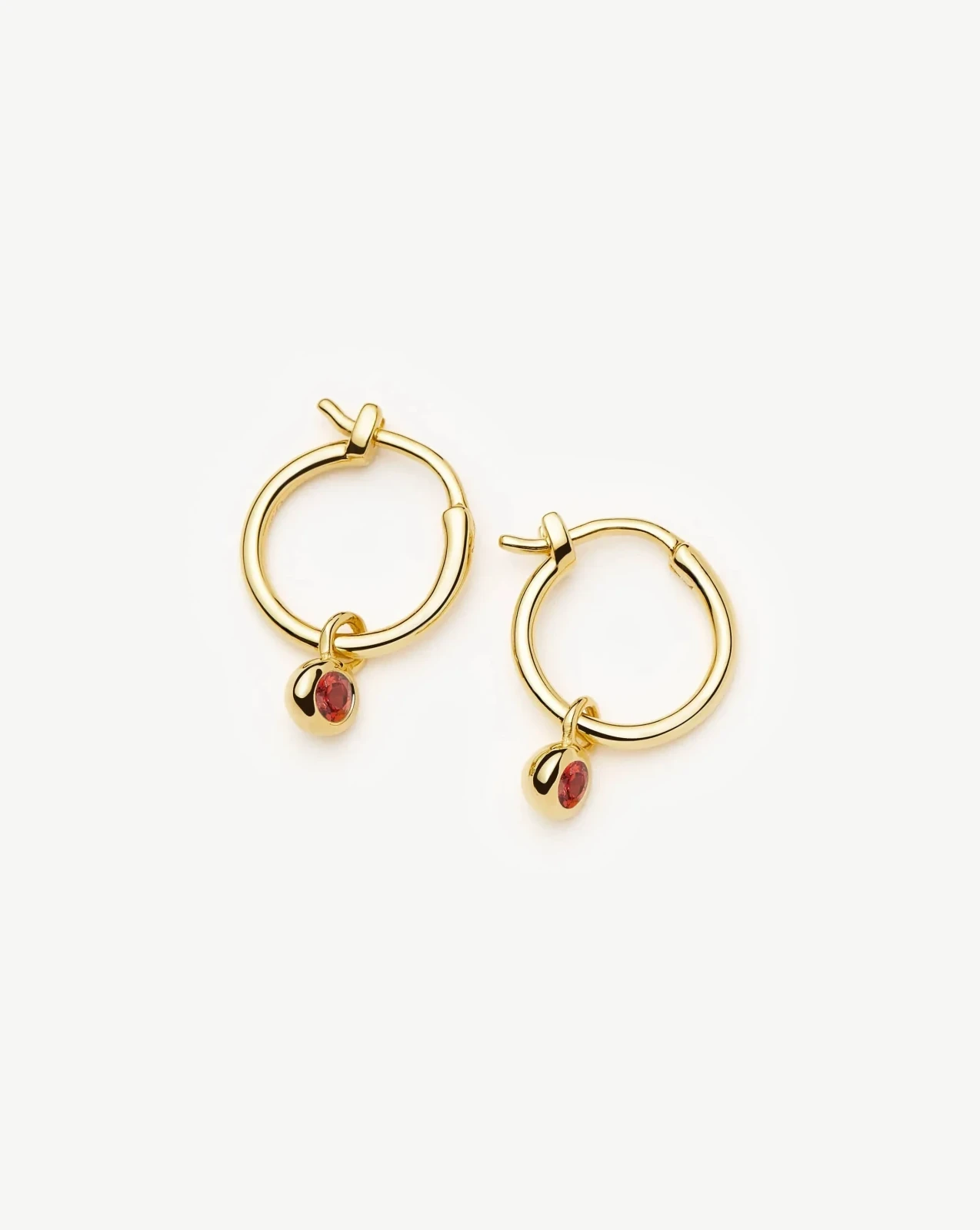 January Birthstone Mini Charm Hoop Earrings | 18ct Gold Plated/Garnet