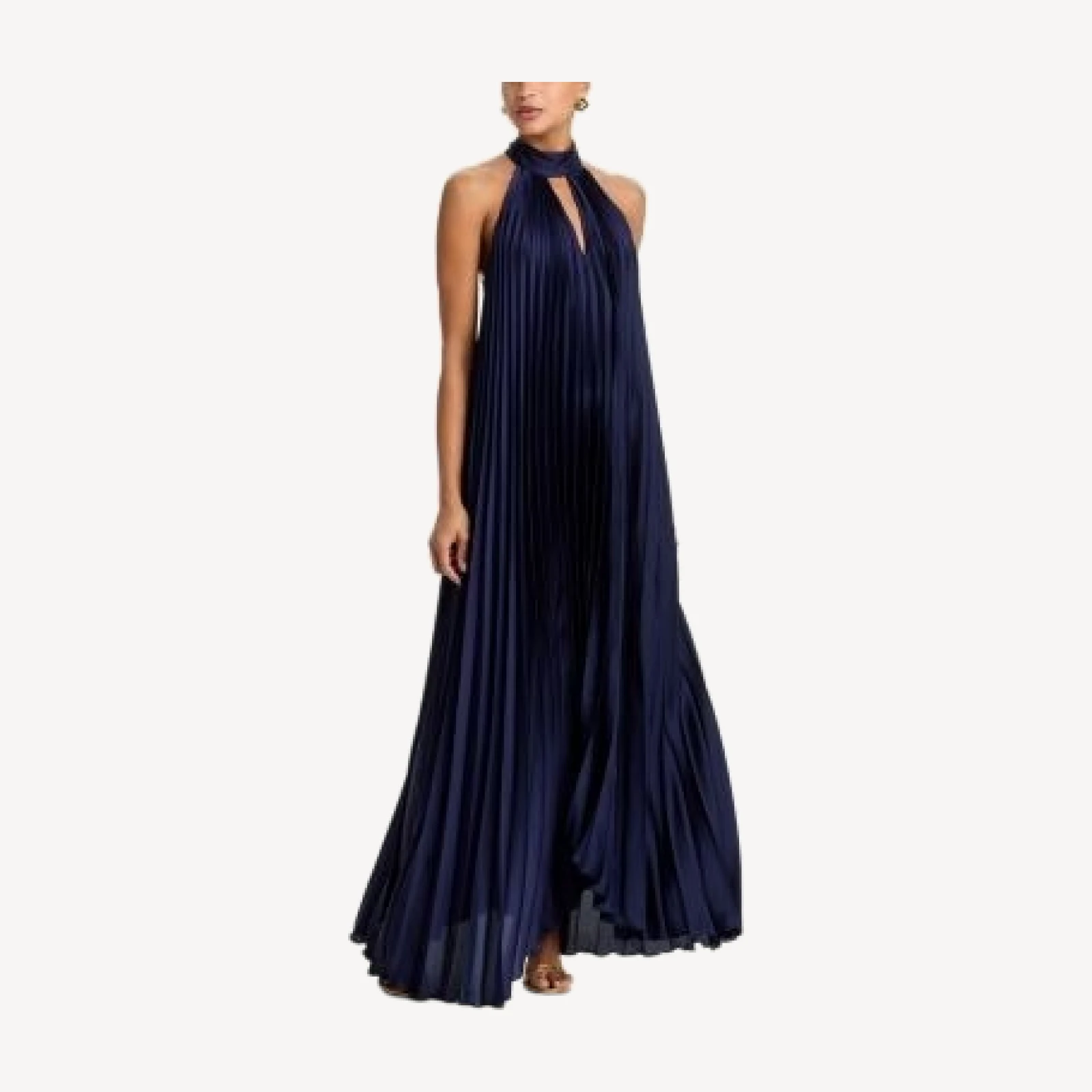 Aqua High Neck Pleated Satin Dress - Exclusive