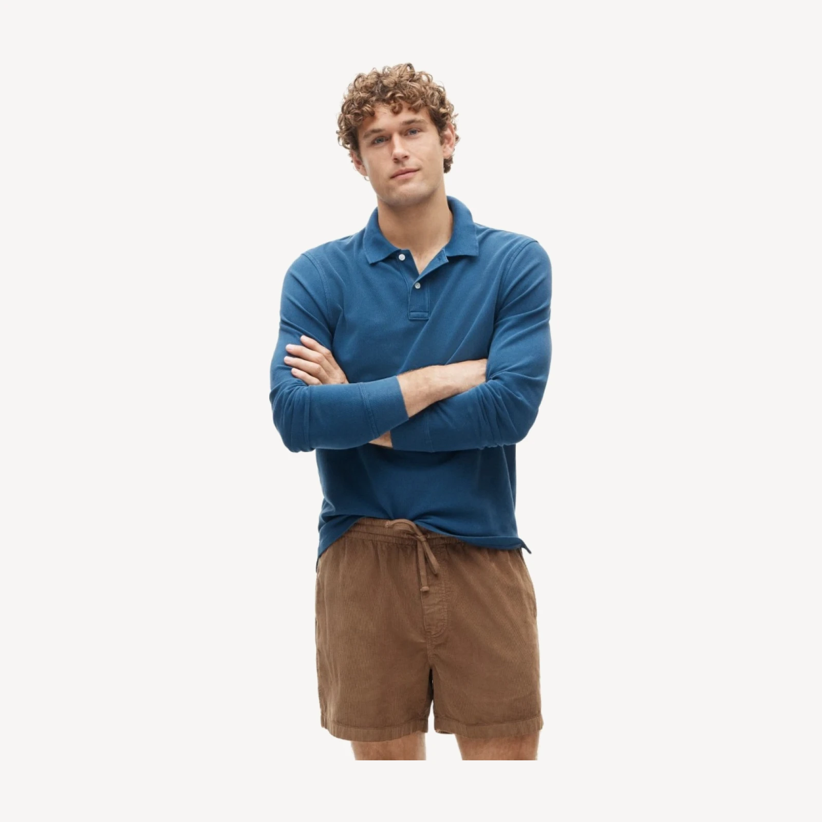 Long-sleeve washed piqué polo shirt