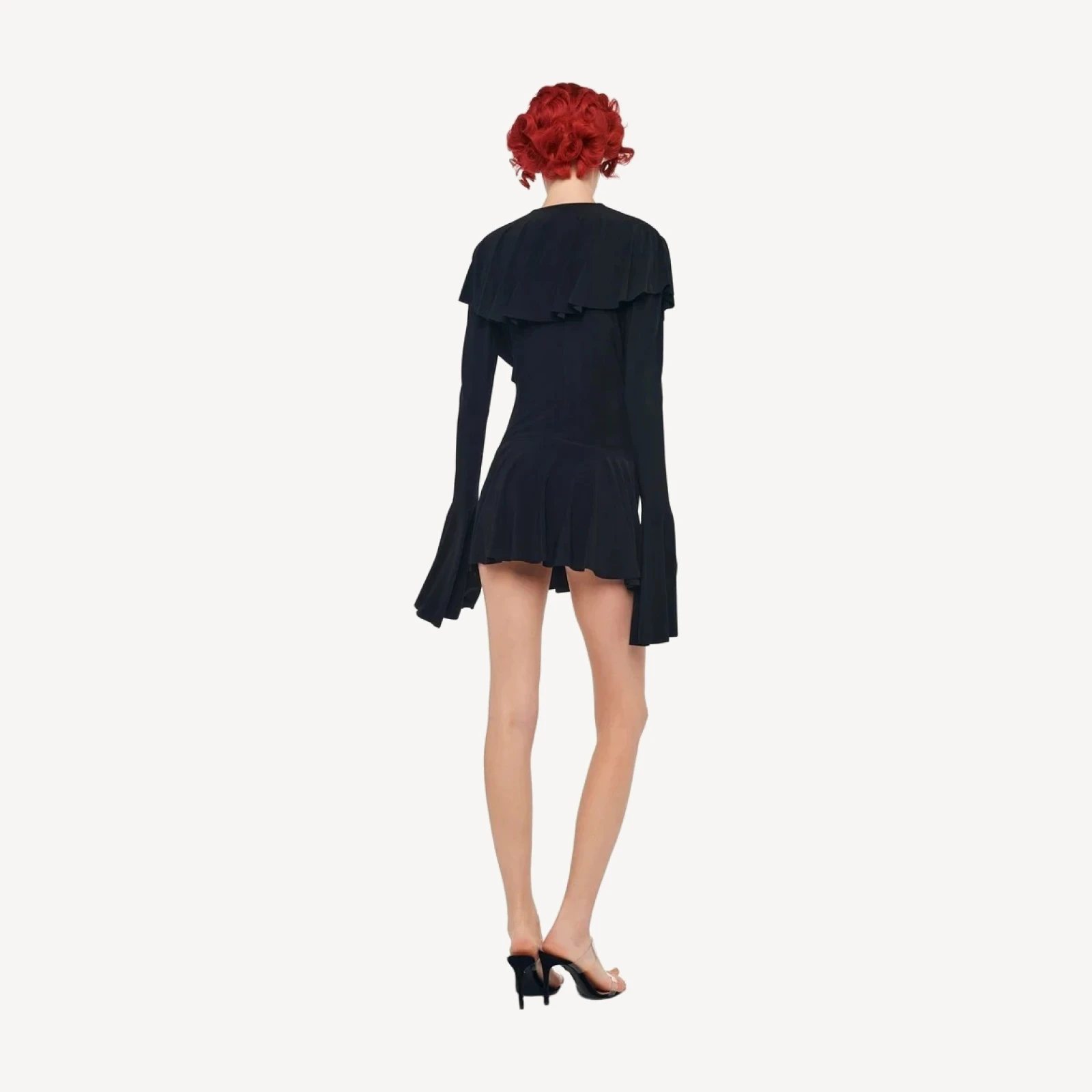 LONG SLEEVE DEEP V RUFFLE MINI DRESS