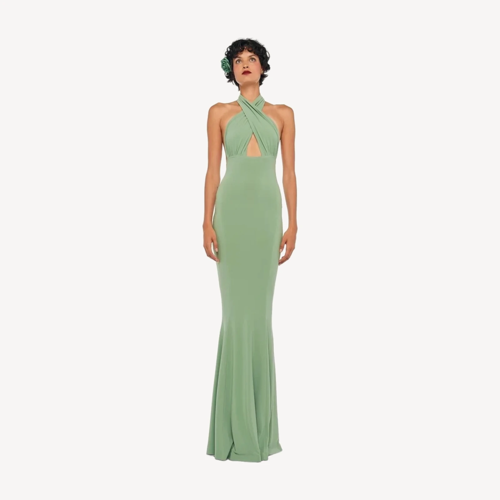 CROSS HALTER FISHTAIL GOWN