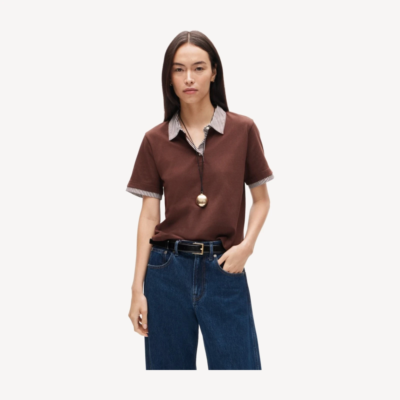 Poplin-collar polo in mariner cotton