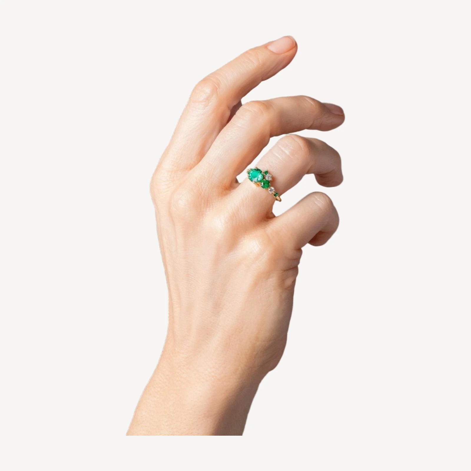 Luna Ring - Emerald & White Diamond