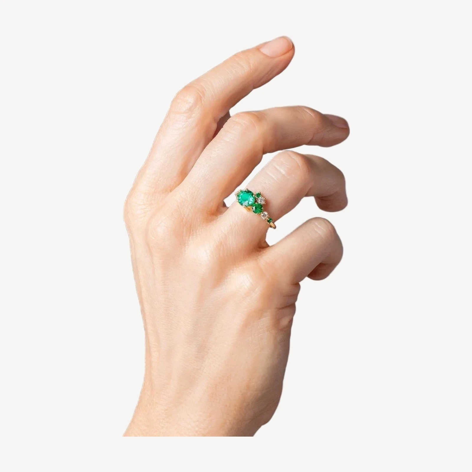 Luna Ring - Emerald & White Diamond