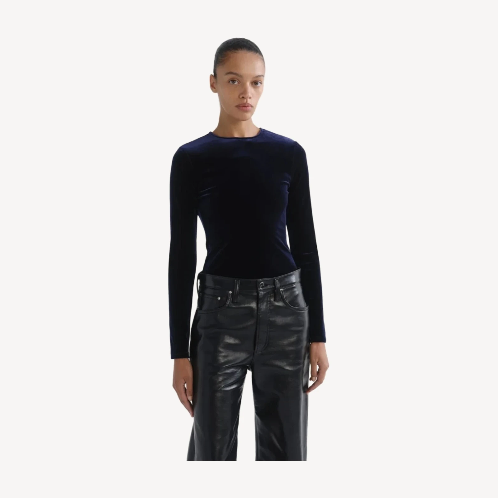 Aura Long Sleeve Bodysuit (Velvet) in Royal