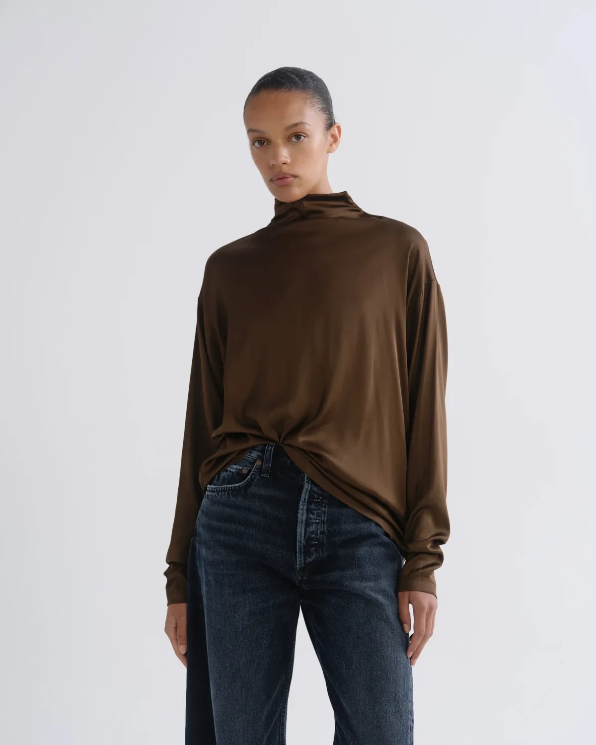 Bryony Top (Satin) in Olive Brown