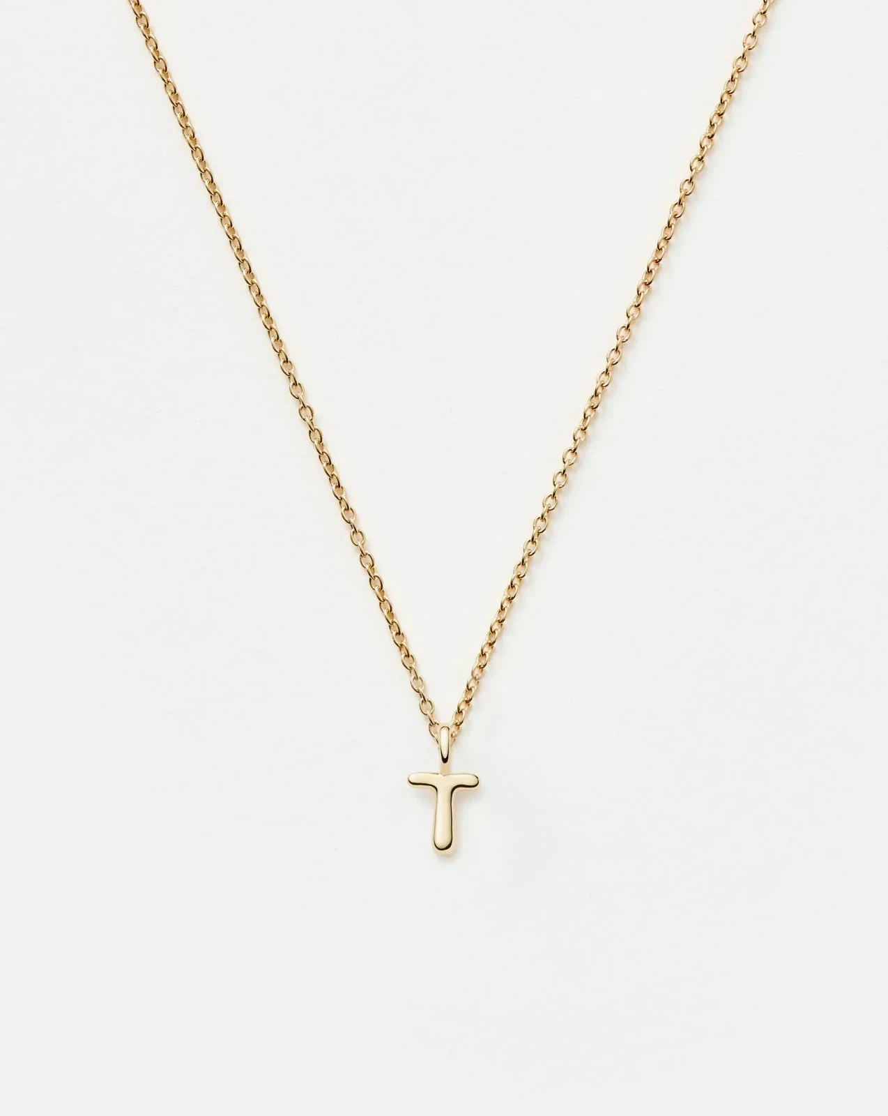 Solid Gold Initial Mini Pendant Necklace - T | 14ct Solid Gold