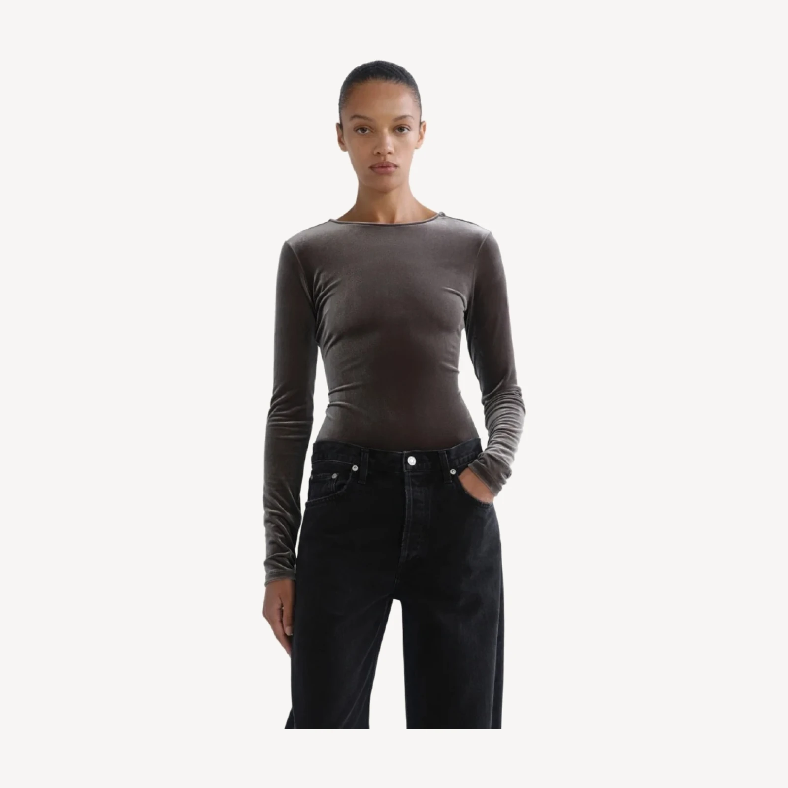 Corrin Scoop Back Bodysuit (Velvet) in Truffle