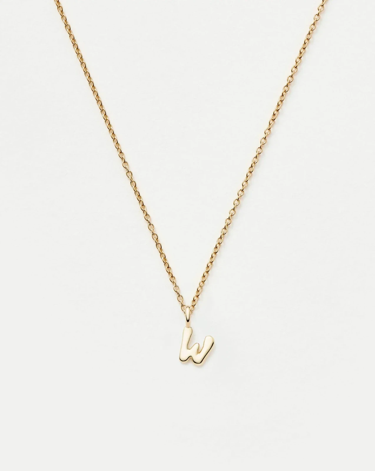 Solid Gold Initial Mini Pendant Necklace - W | 14ct Solid Gold