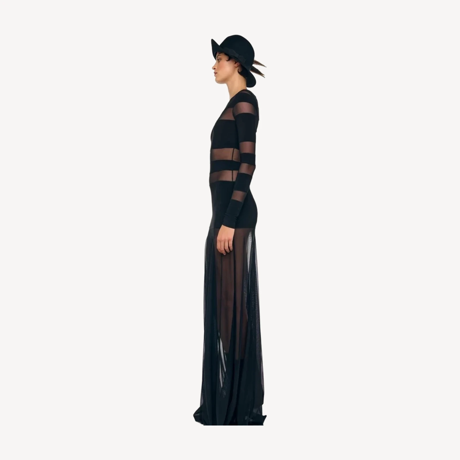 SPLICED LONG SLEEVE FLARED GOWN