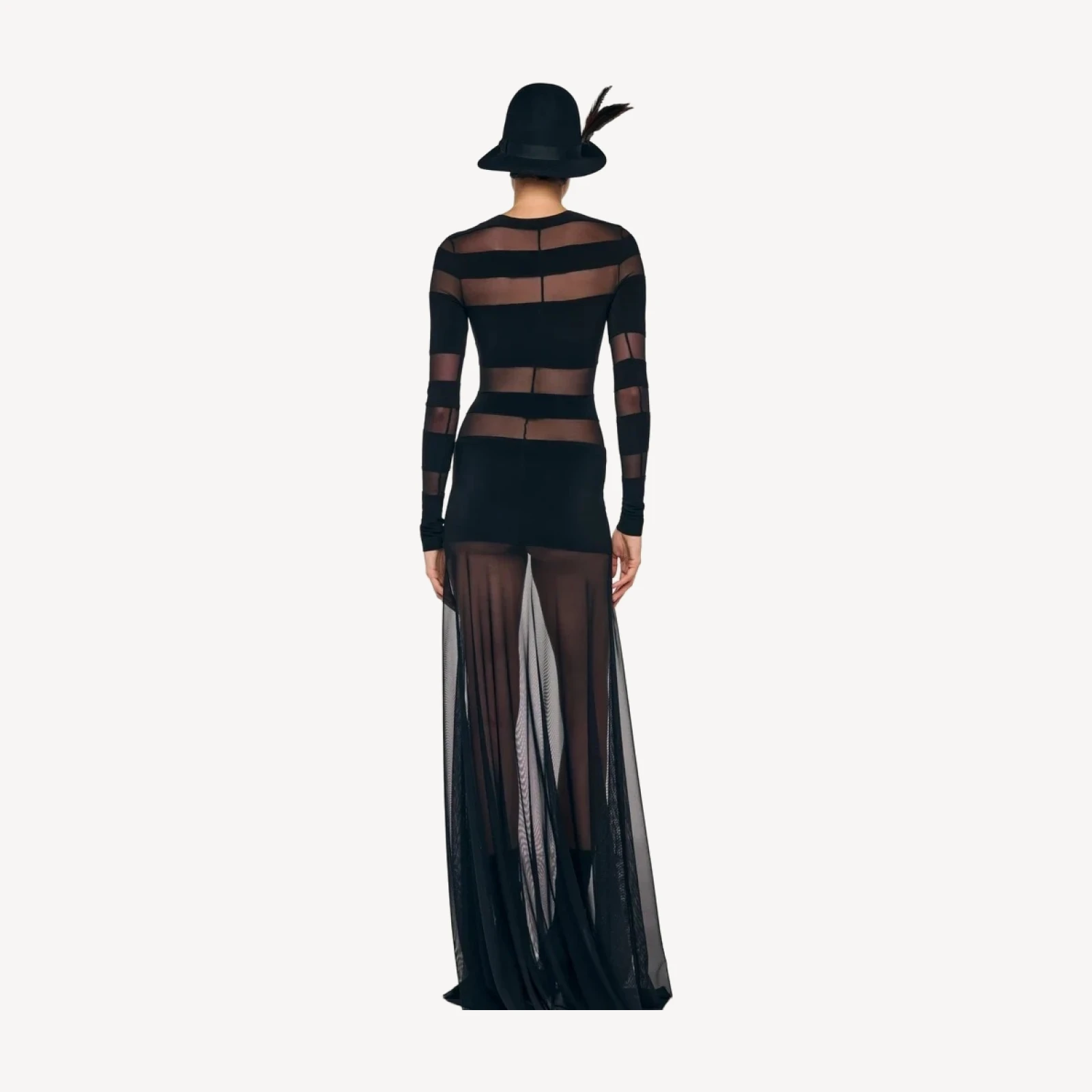 SPLICED LONG SLEEVE FLARED GOWN
