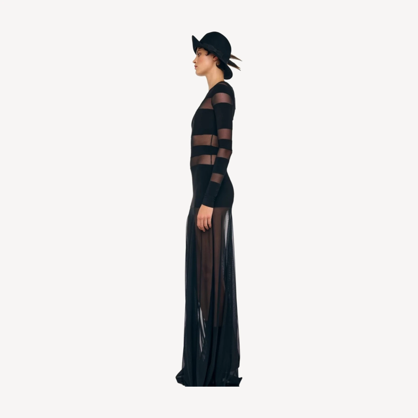 SPLICED LONG SLEEVE FLARED GOWN