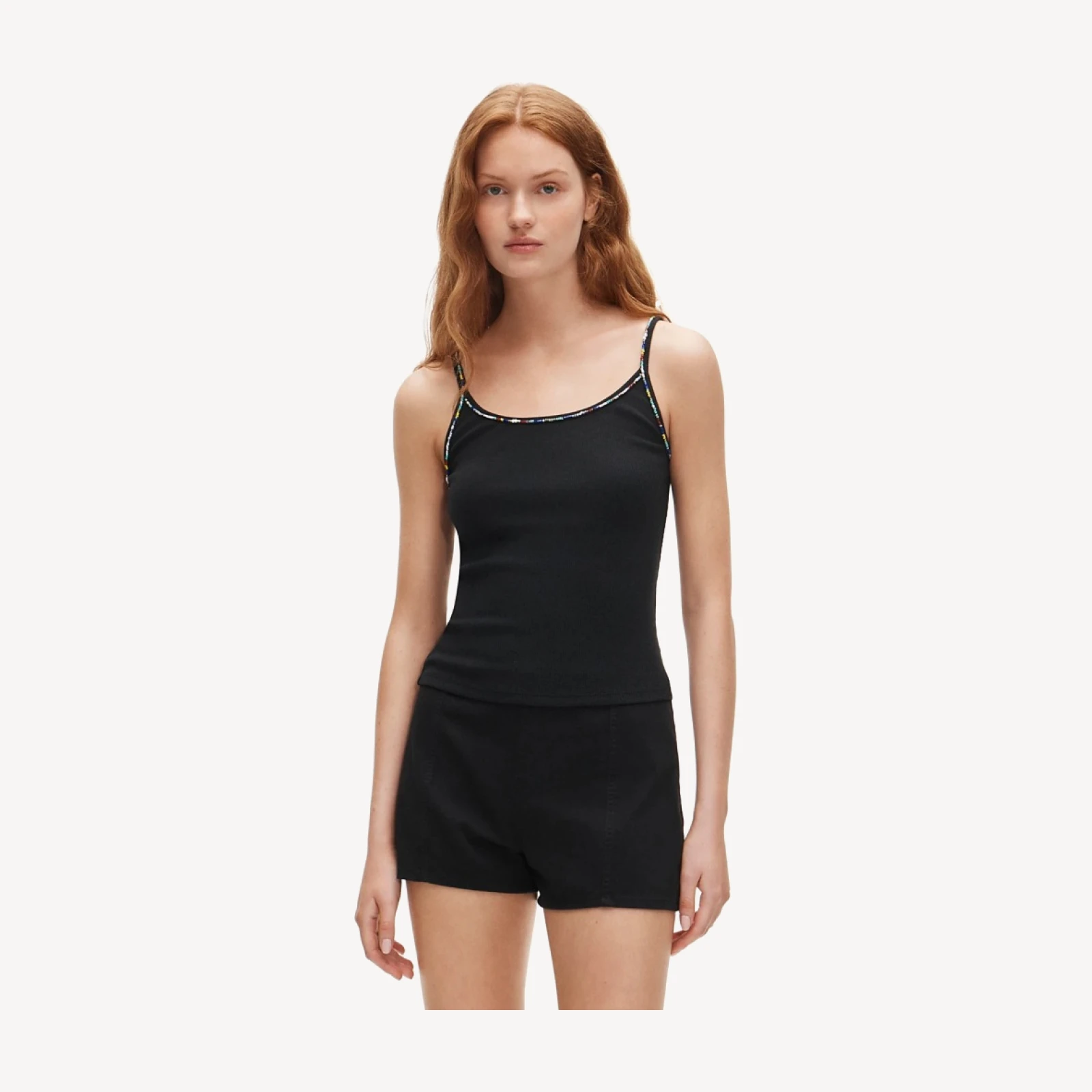 Perfect rib slim-fit camisole with beads