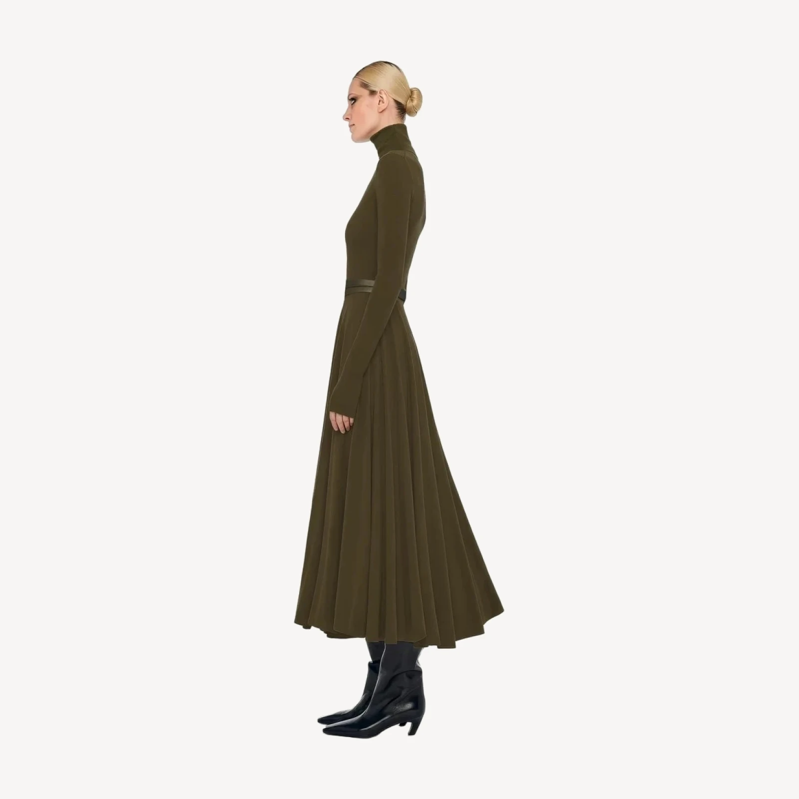 LS SHOULDER PAD TURTLE FLARED DRESS