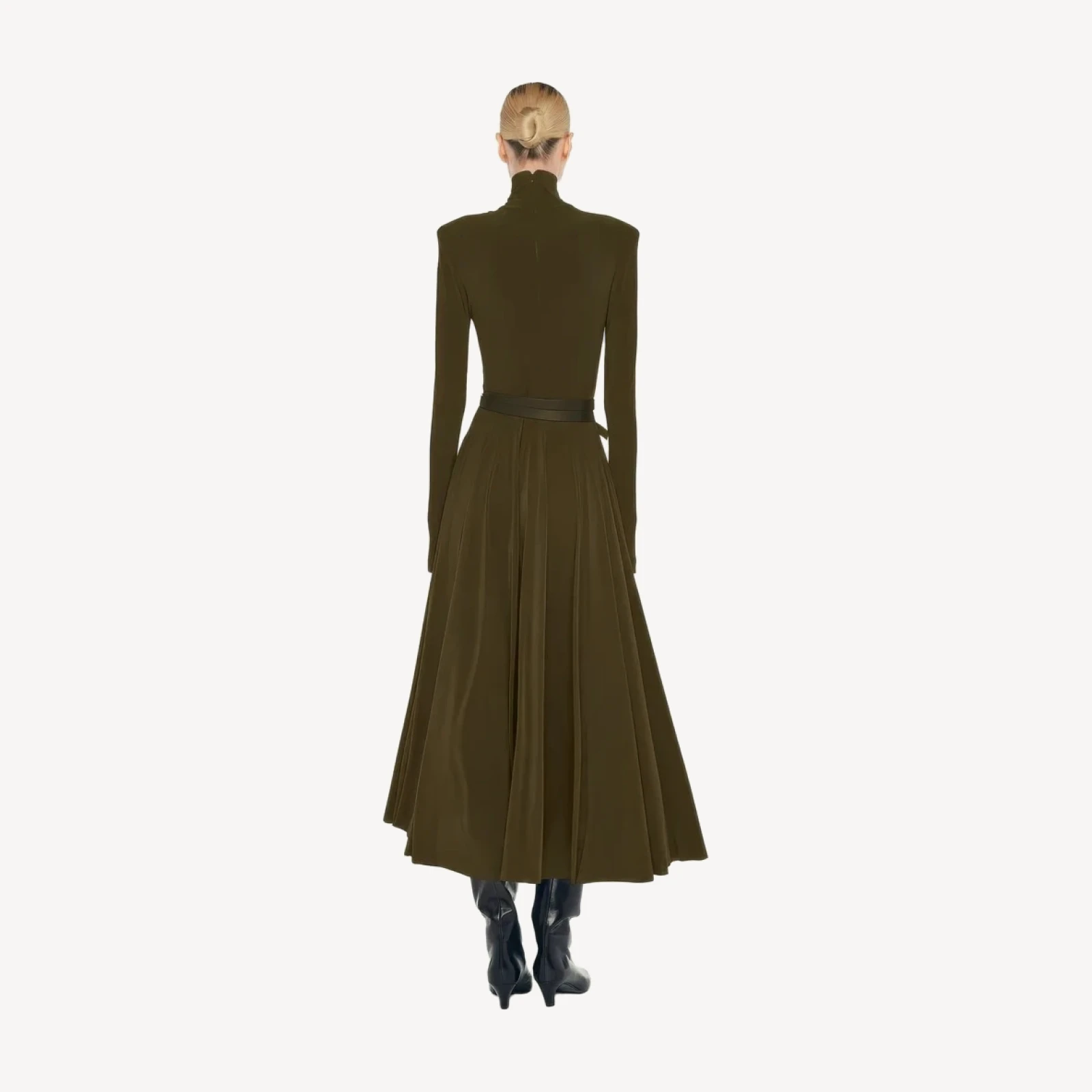 LS SHOULDER PAD TURTLE FLARED DRESS